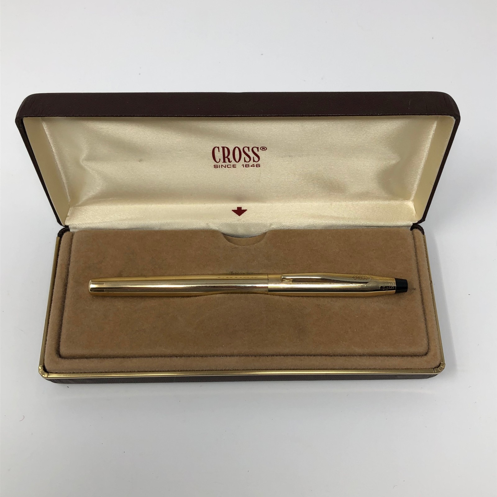 Vintage Cross Fountain Pen 1/20 10K Gold Filled w/ 14K 585 Gold Nib Box Etc EUC