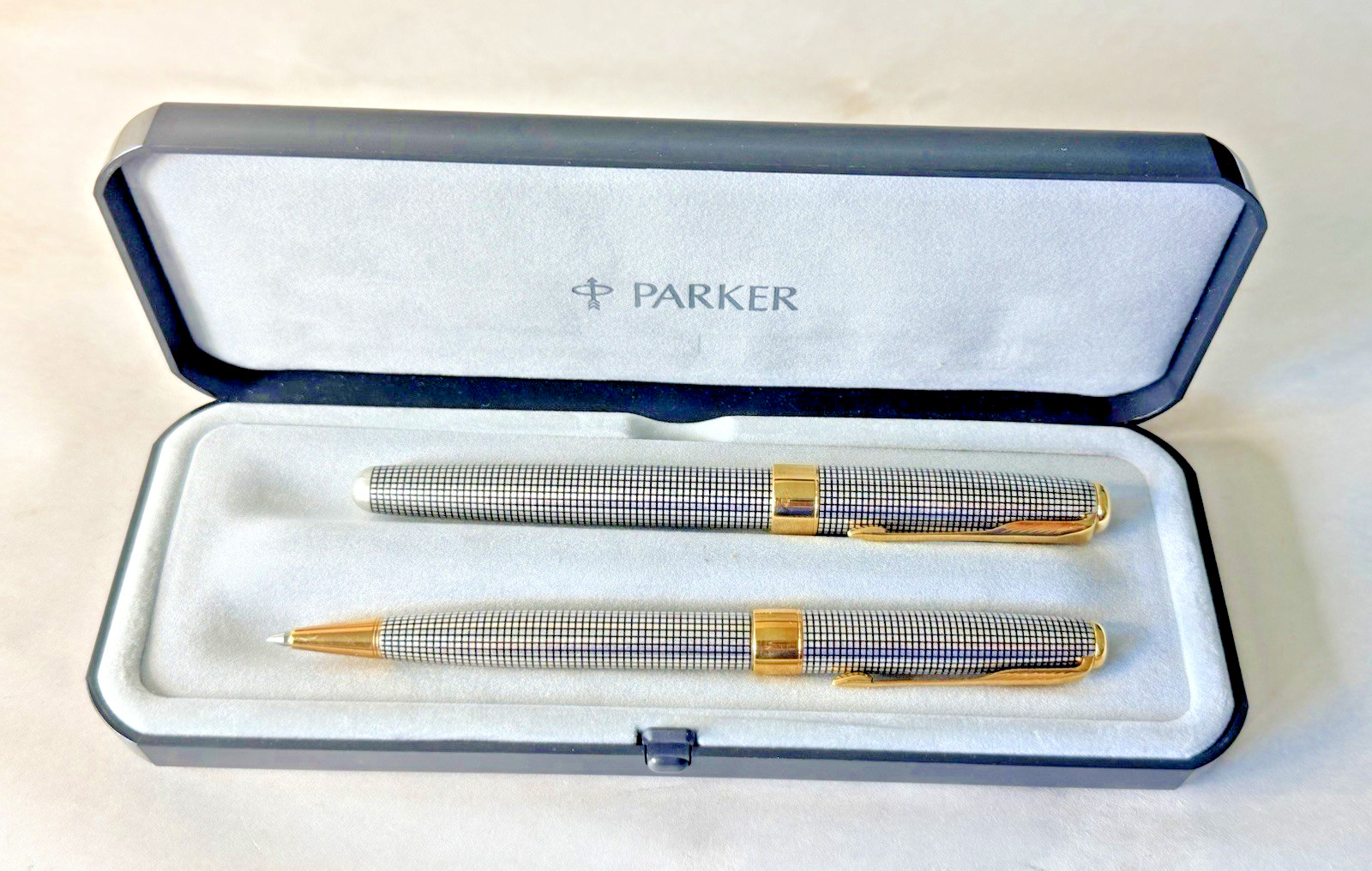 Parker Sonnet Cisele Fountain Pen Ballpoint Set 18K Nib France Box