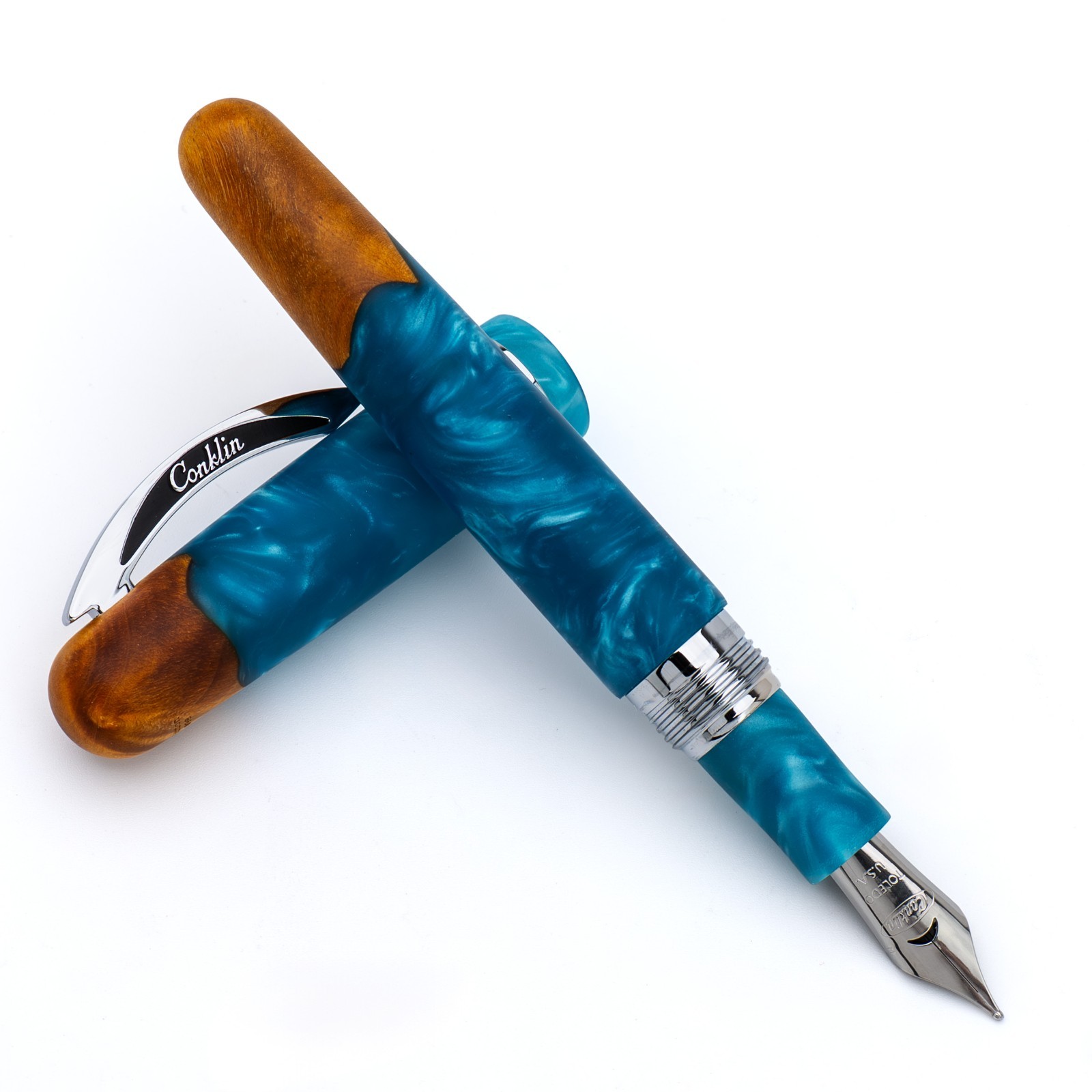 Conklin Spectra Fusion Blue Maple Wood Limited Edition Fountain Pen Mint Unique