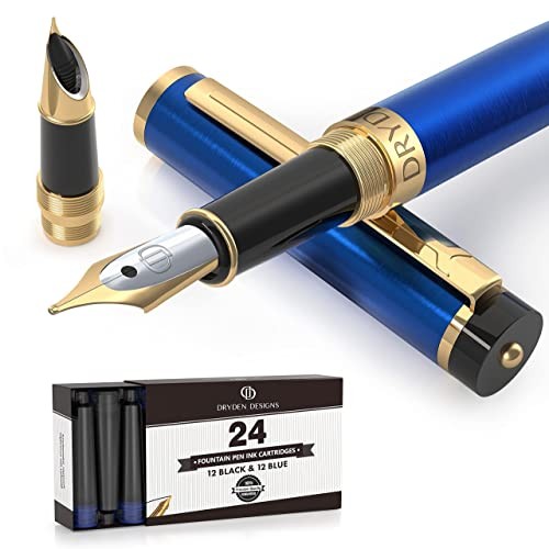 Fountain Pen – Medium and Fine Nibs | Includes 24 Ink Mysterious Blue