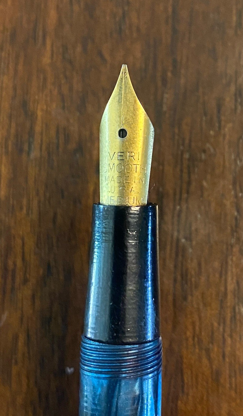 Vintage c.1940 Arnold Celluloid Blue Swirl Lever Fill Fountain Pen /Pencil Combo