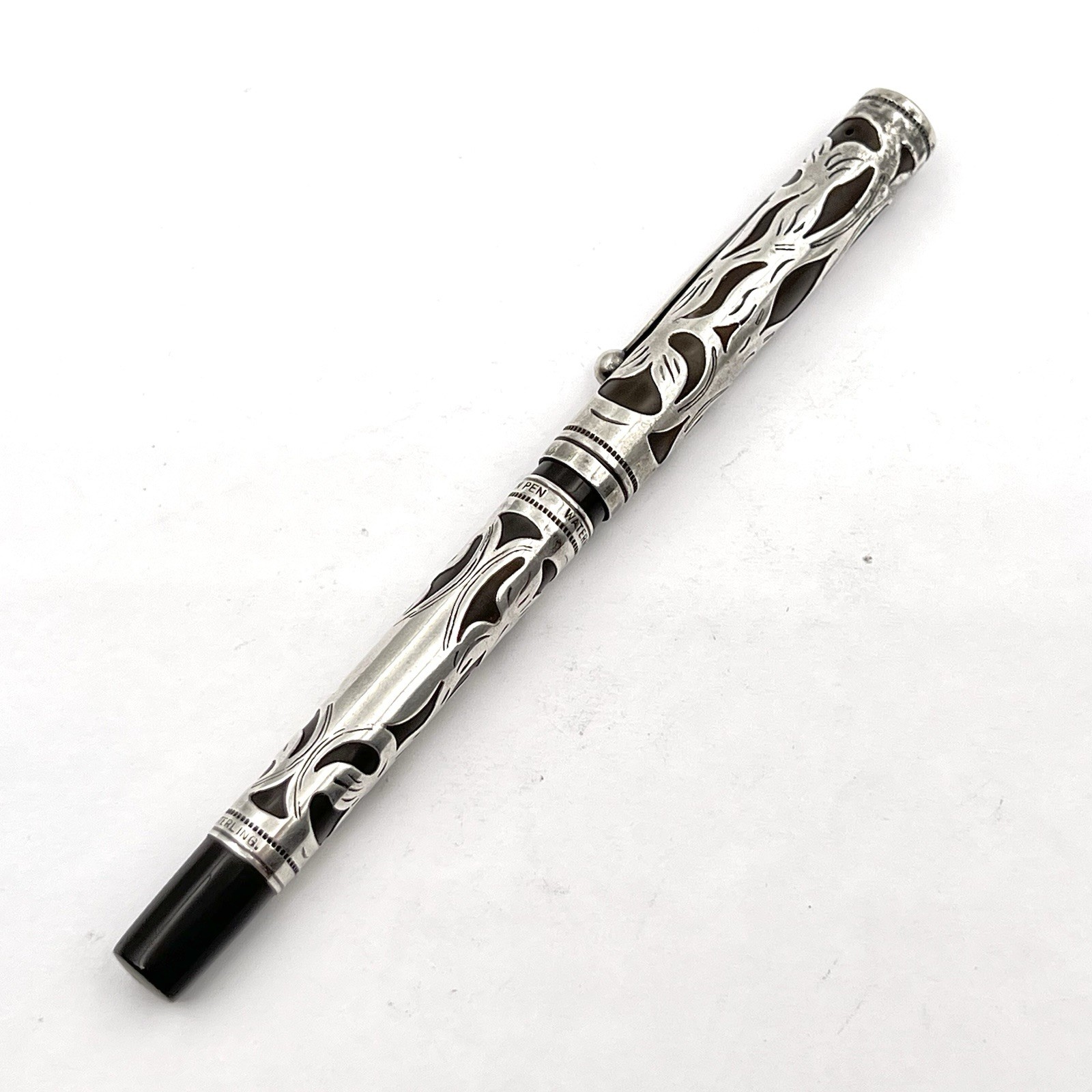 SOLD AS IS Waterman 412 Fountain Pen Trefoil Vine Sterling Overlay Squar G2U