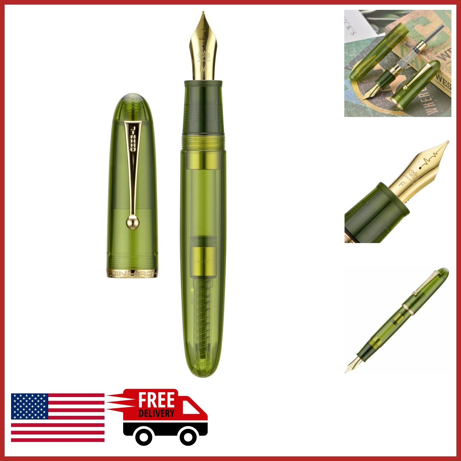 Jinhao Dadao Fountain Pen Green Acrylic Refillable Fine Nib Writing Instrument