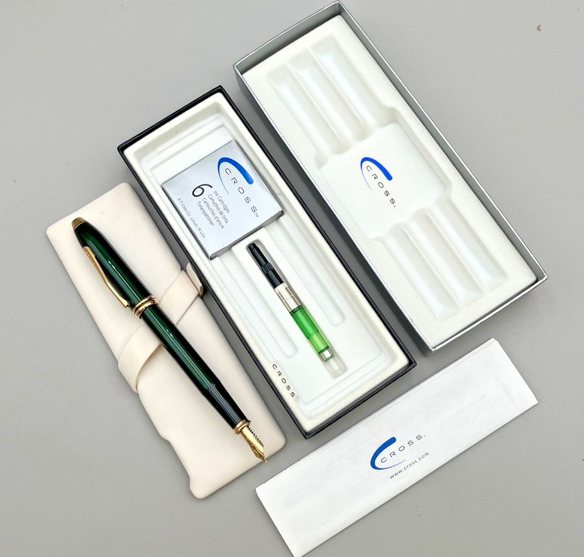Cross Townsend Translucent Green Lacquer Fountain Pen 14K 585 M-Nib 🇺🇸 696-5MA