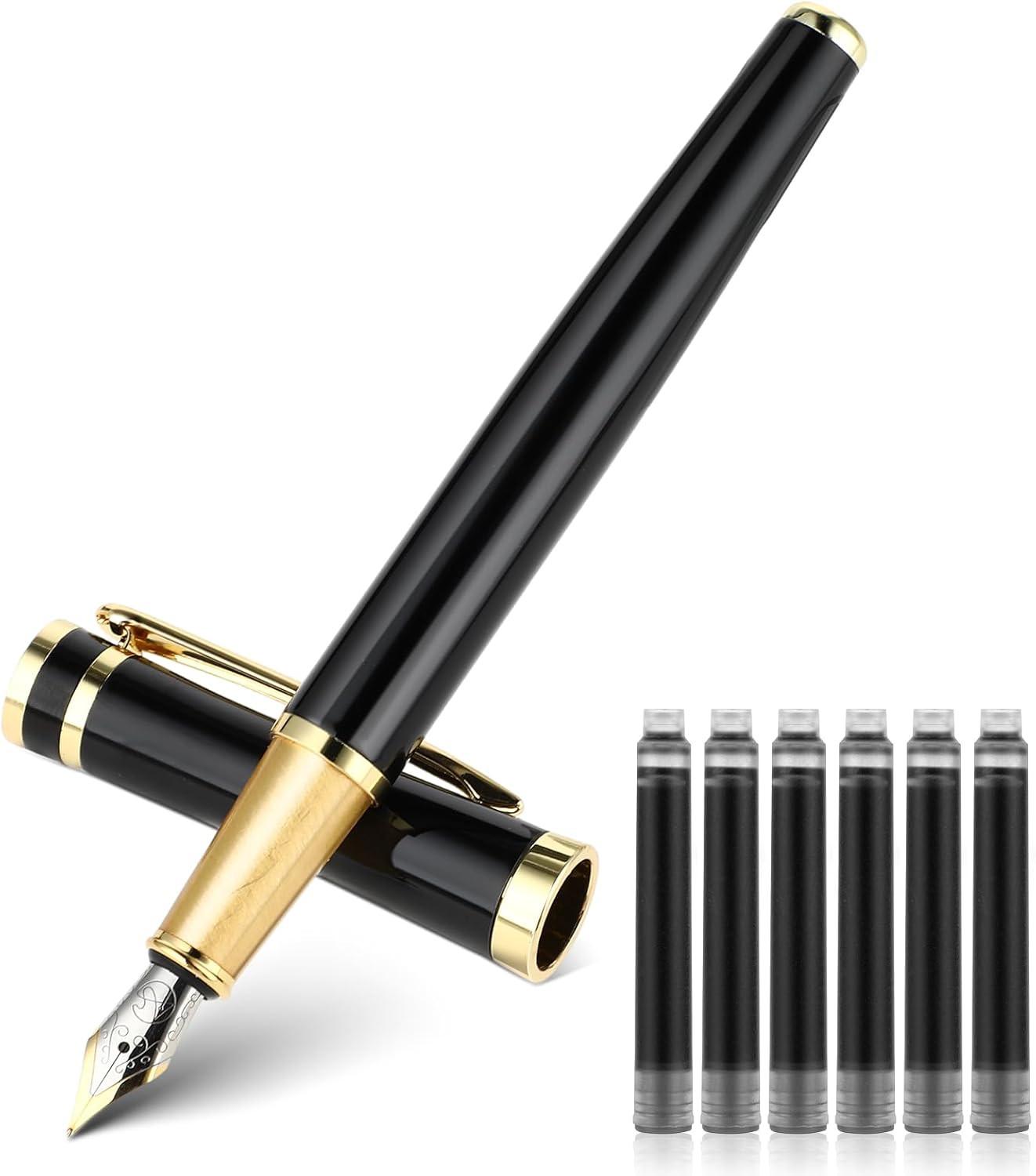 Luxury Metal Fountain Pen Set, 0.5Mm Fine Nib Fountain Pen with 6 Pcs 2.6Mm B…