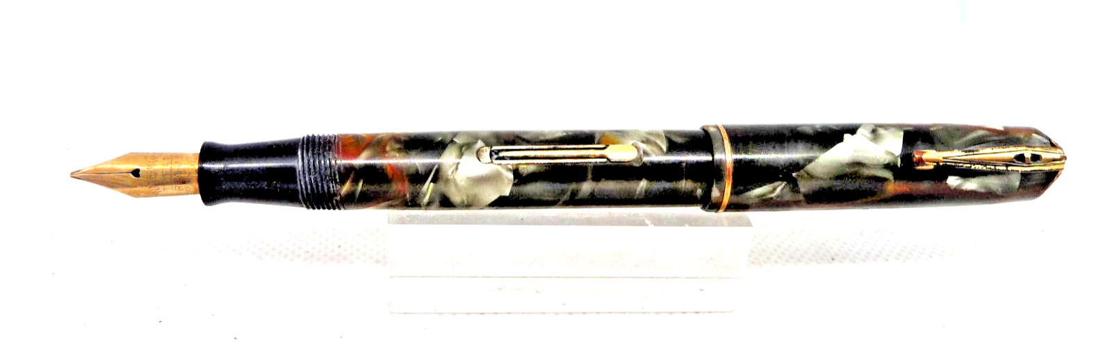 Waterman Vintage 92V Green Marble Fountain Penrestored-l4k flexible medium nib