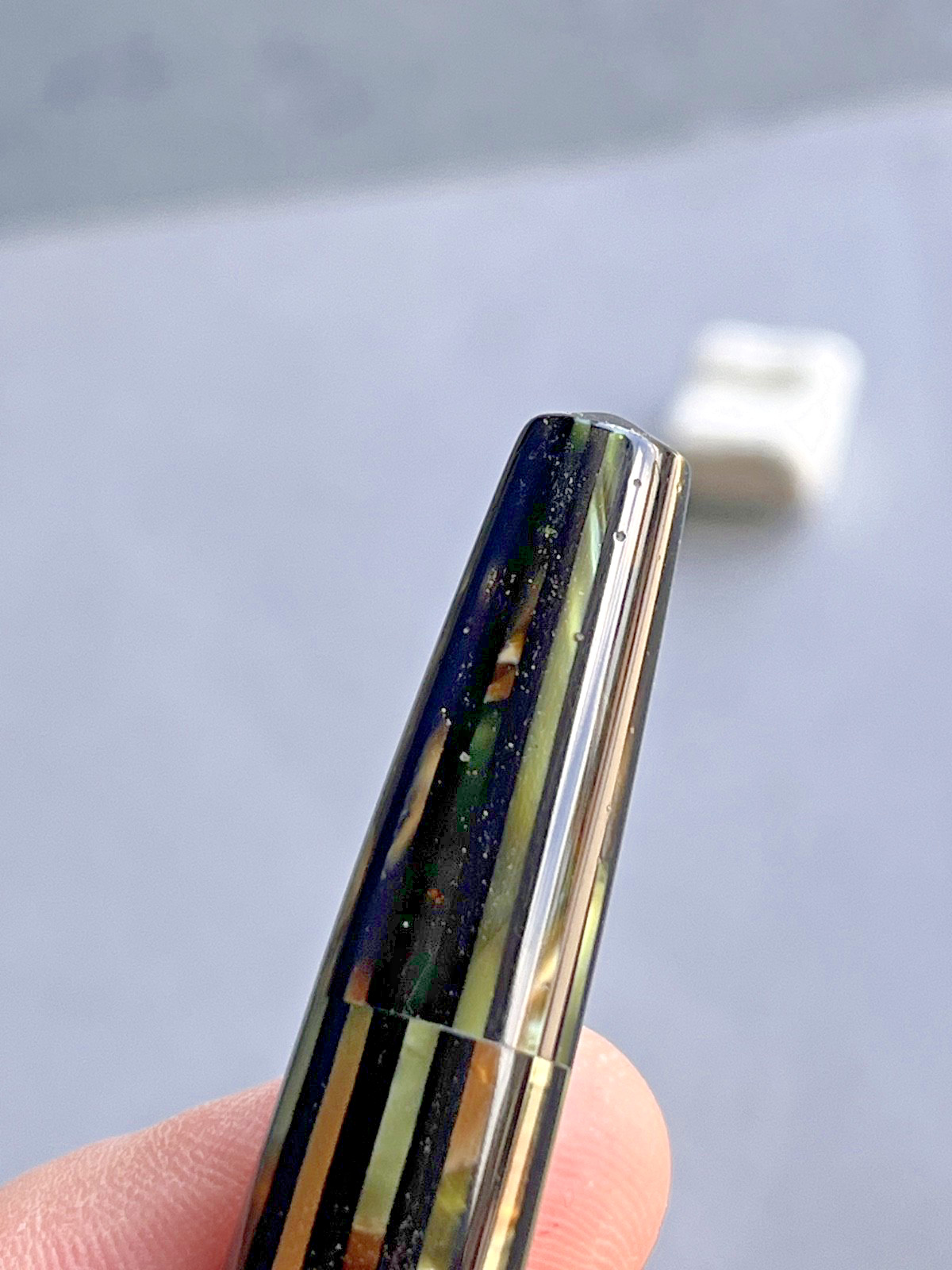 Parker Brown/Green Striped Duofold, Vac-Filler, 14K nib/trim, Fully Restored