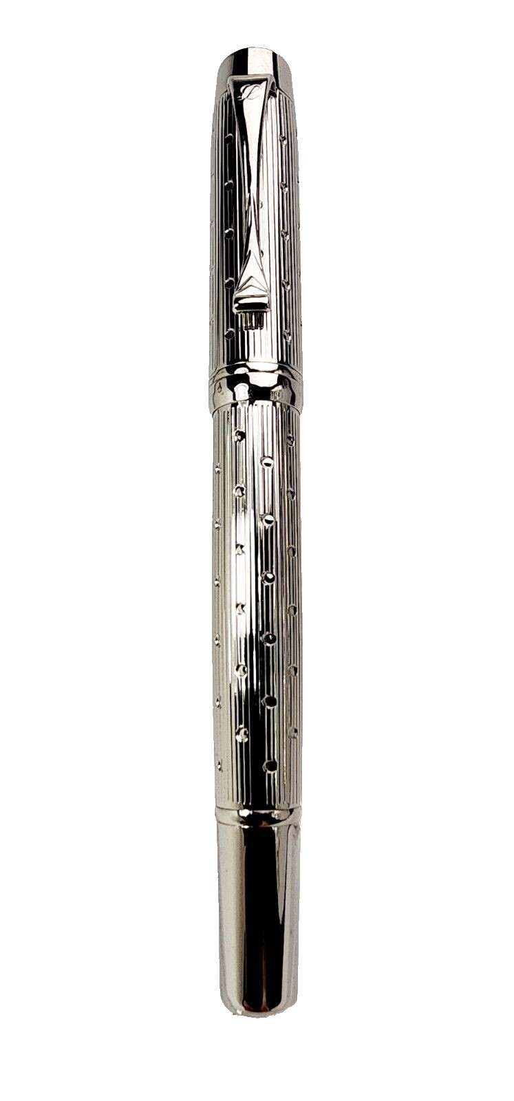 Laban Platinum Plated Dot Pattern Signet Fountain Pen Med Nib & Leather Pouch