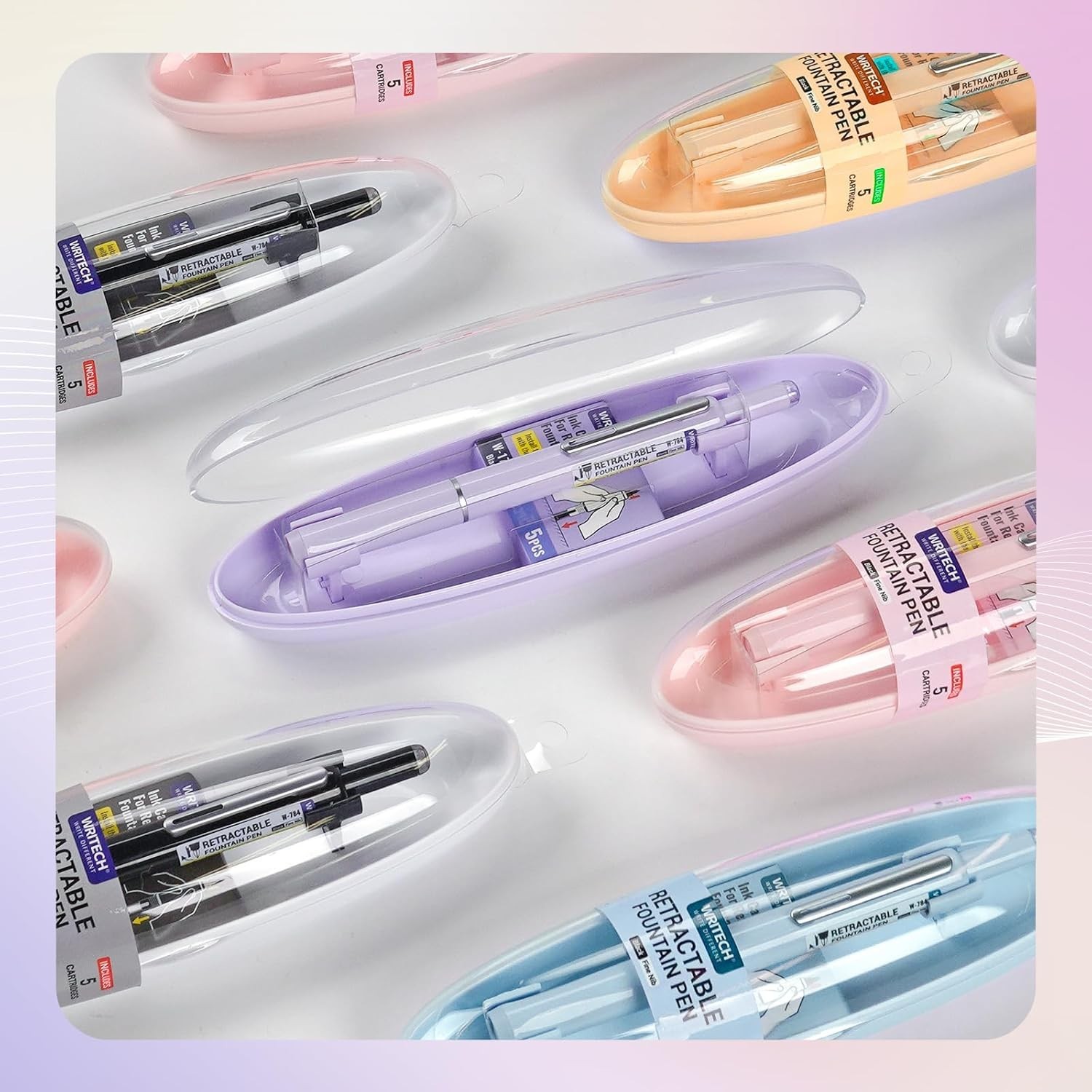 Fountain Pen Fine Nib: Retractable Black Ink Pens Set Includes 5 Ink Cartridg…