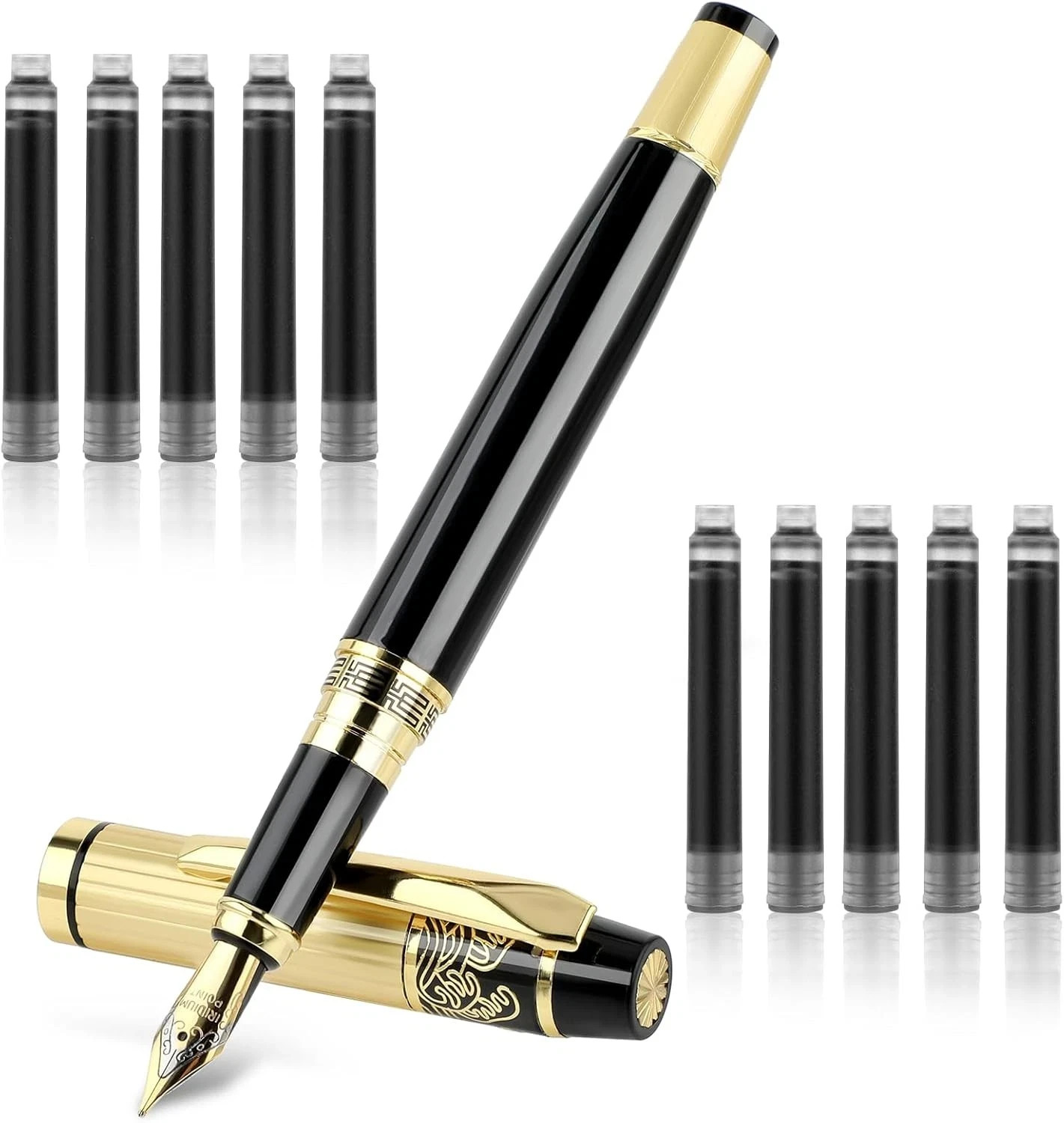 Metal Fountain Pens, With 10 Black Ink 2.6mm 1 Count (Pack of 1),