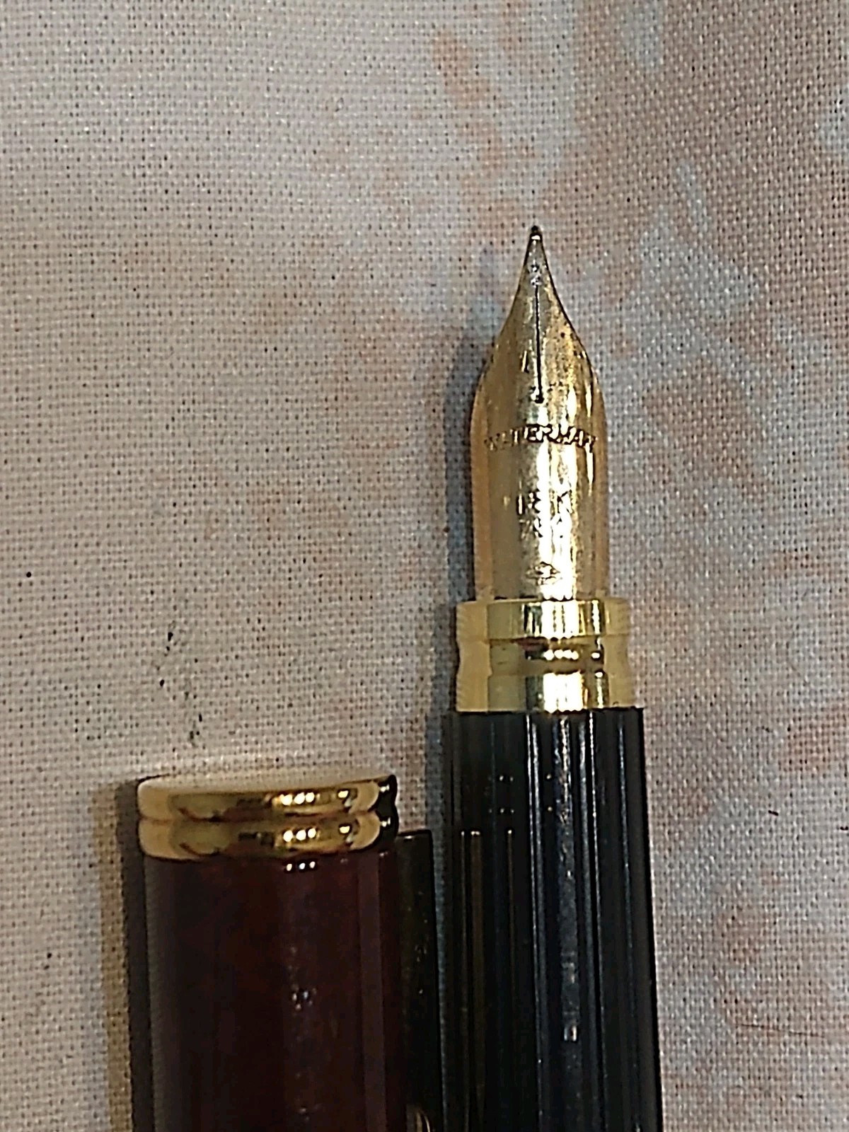 waterman Exclusive Brown Marble Laque Fountain With 18k Gold Fine Nib France