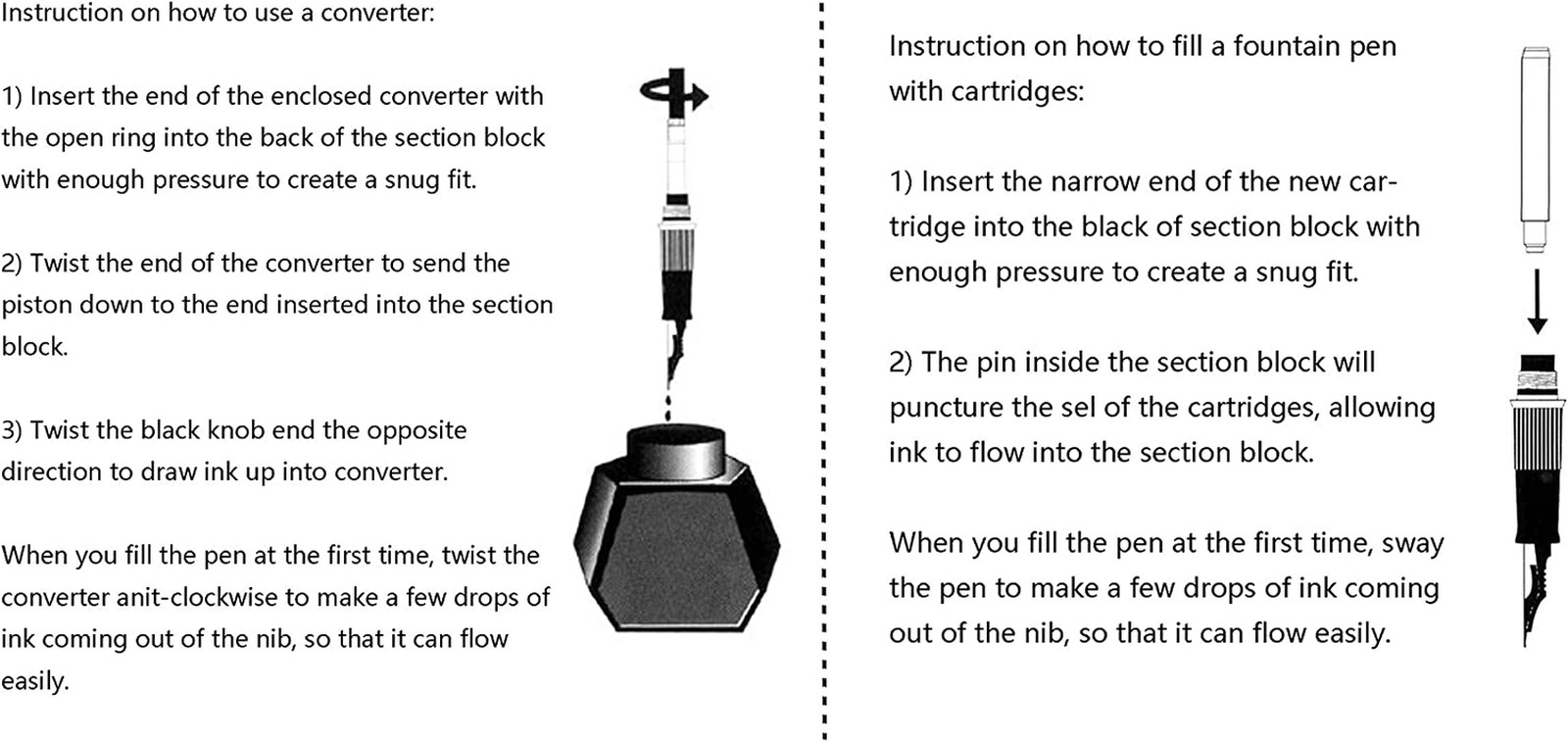 Matte Black Forest Fountain Pen Extra Fine Nib Classic Design with Converter and