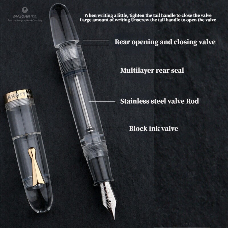 Majohn C4 Eyedropper Fountain Pen Clear Acrylic Big Size Writing Pen EF/F/M Nit3