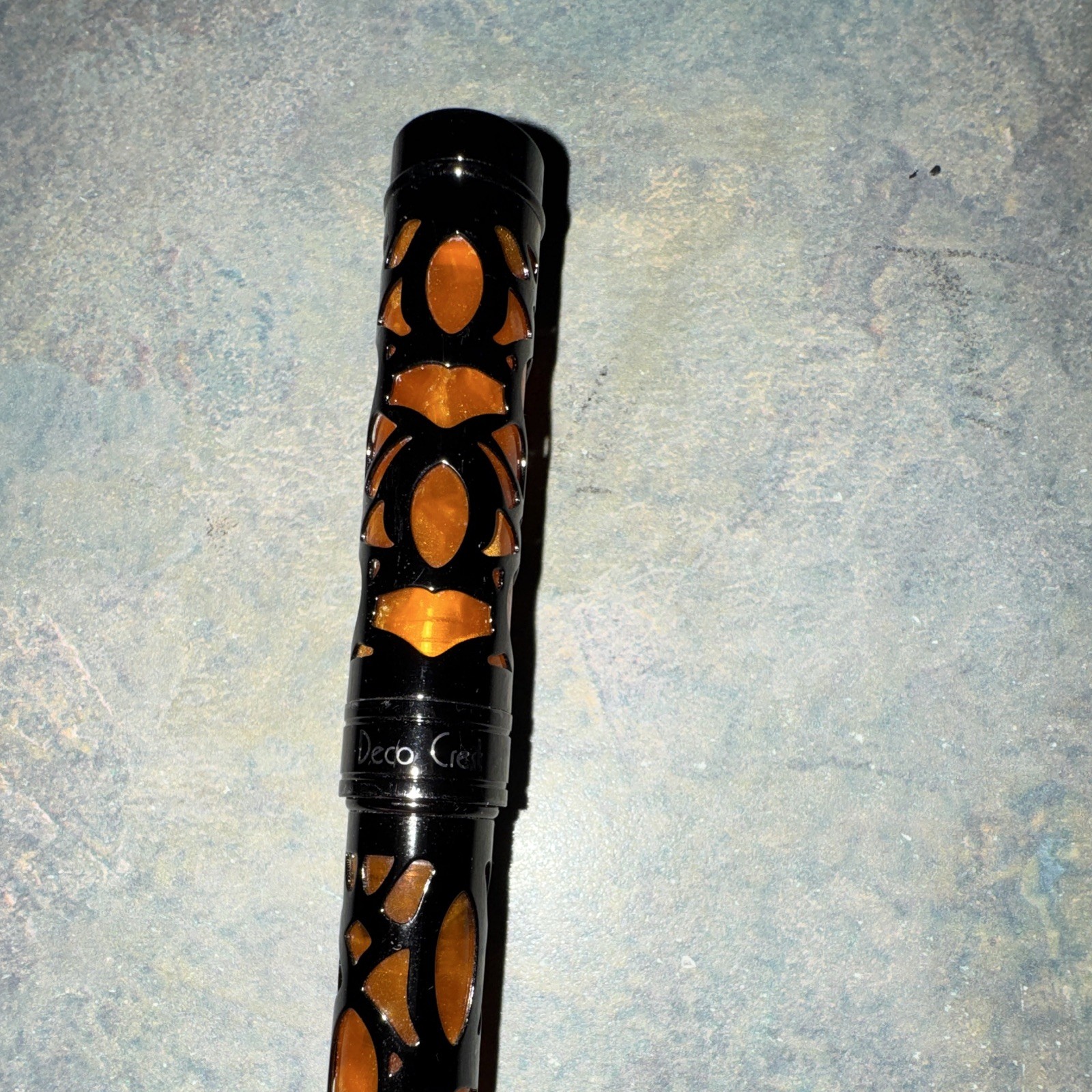 Conklin Endura Deco Crest Black & Amber Resin Fountain Pen, M SS Nib, Gold Trim
