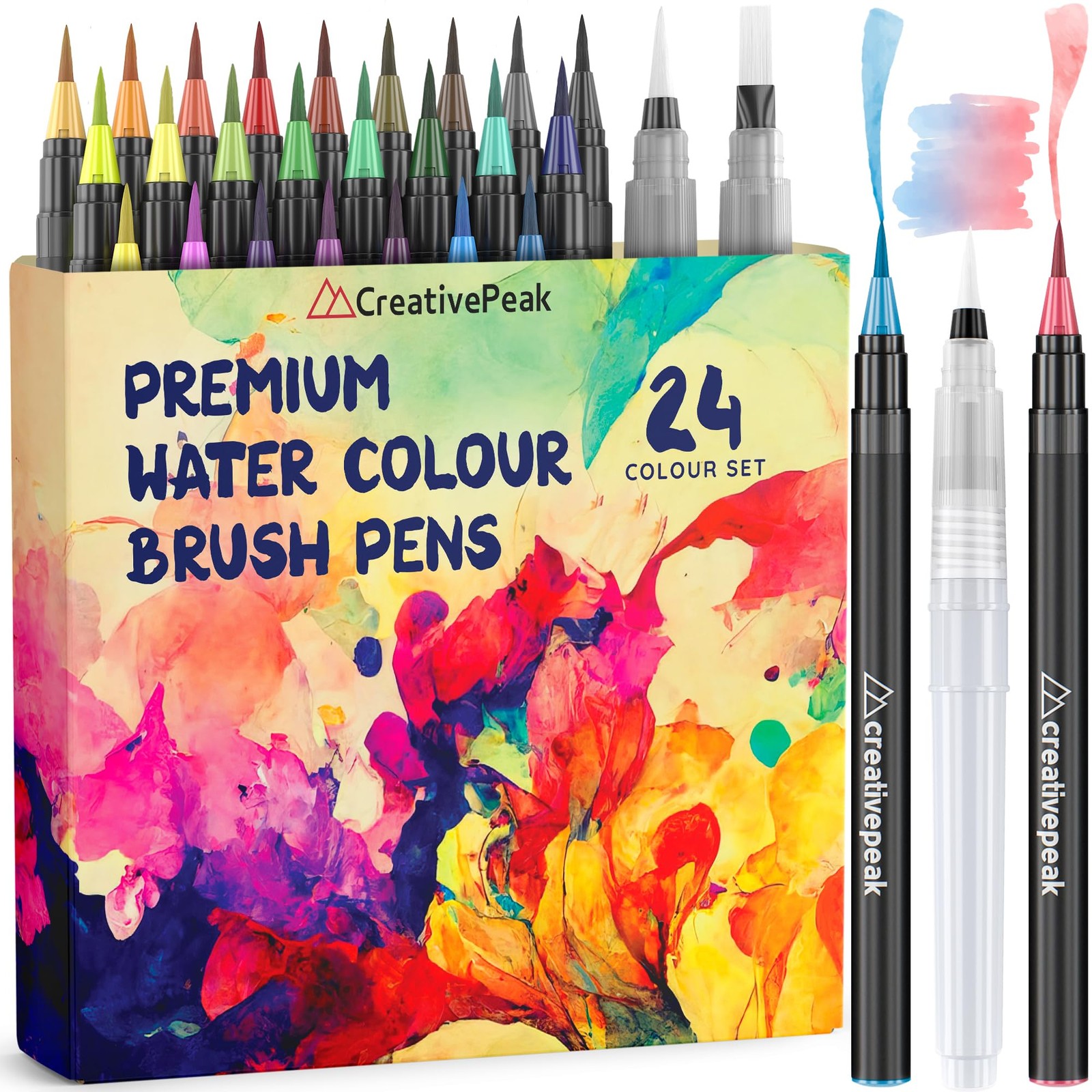 Watercolor Brush Pens – 24 Vibrant Soft Tip Coloring Markers with 2 Blending …