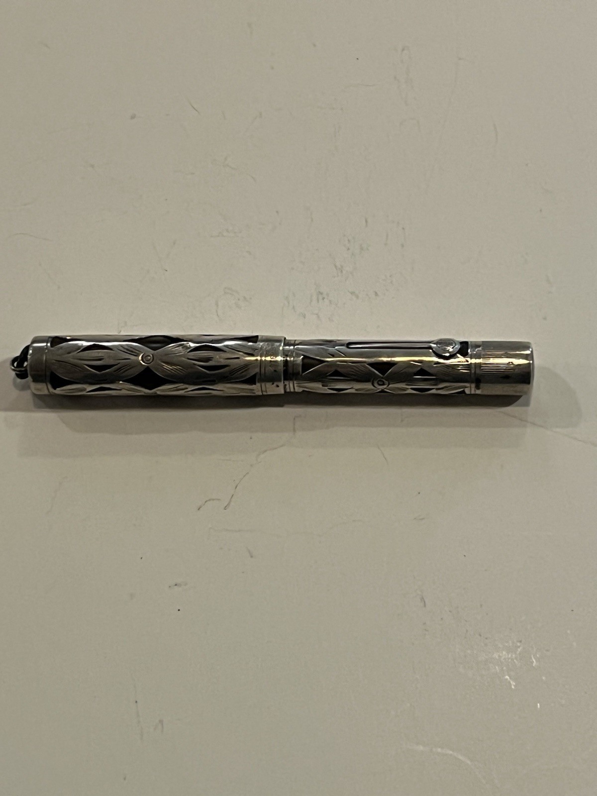 Vintage Waterman 452 1/2V Sterling Silver Diamond Overlay Ring Top Fountain Pen