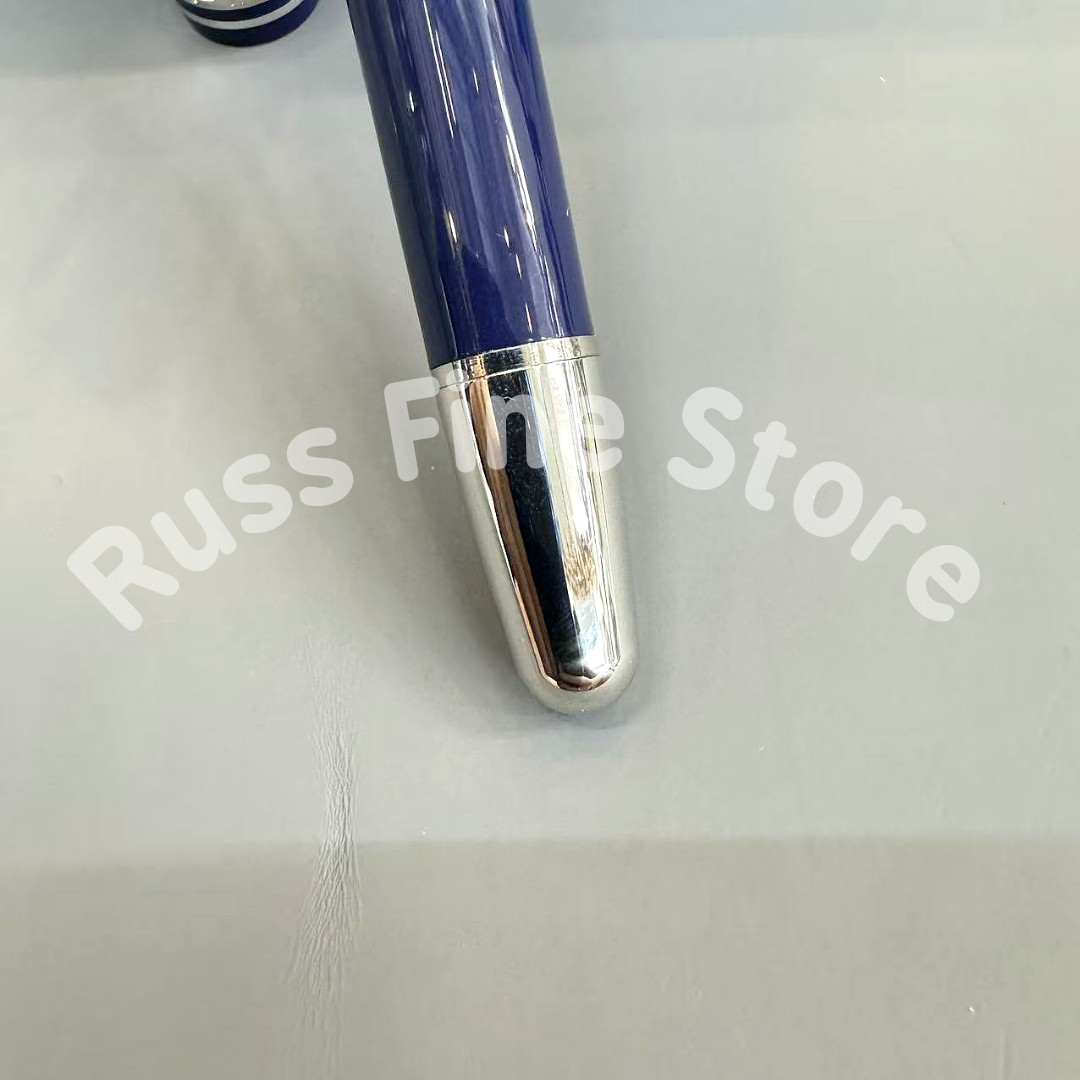 Hot MB Meisterstuck 163 Fountain Dark Blue/ Silver Trim w/ Leather Fast Ship