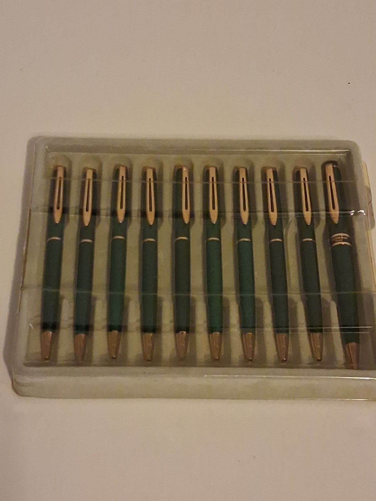 NOS Waterman Marbled Green And Gold Box Of 10 Pens. Made In France.