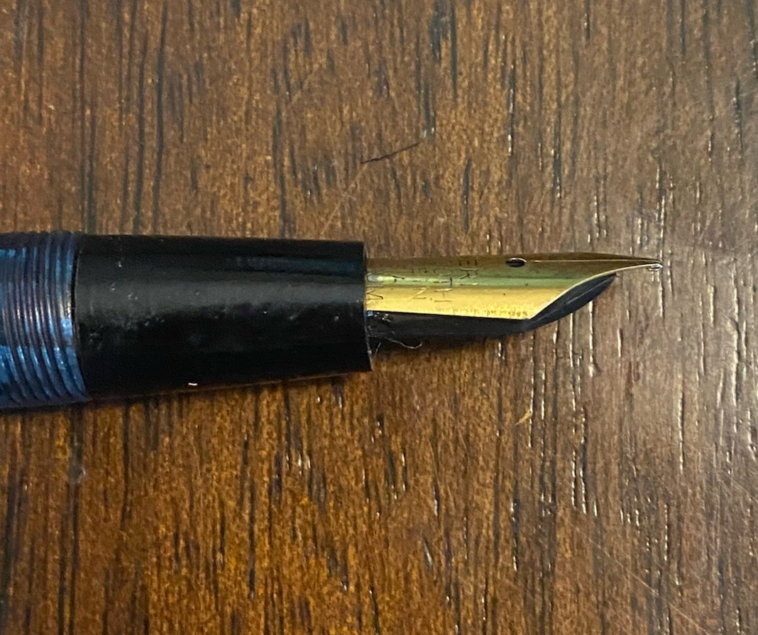 Vintage c.1940 Arnold Celluloid Blue Swirl Lever Fill Fountain Pen /Pencil Combo