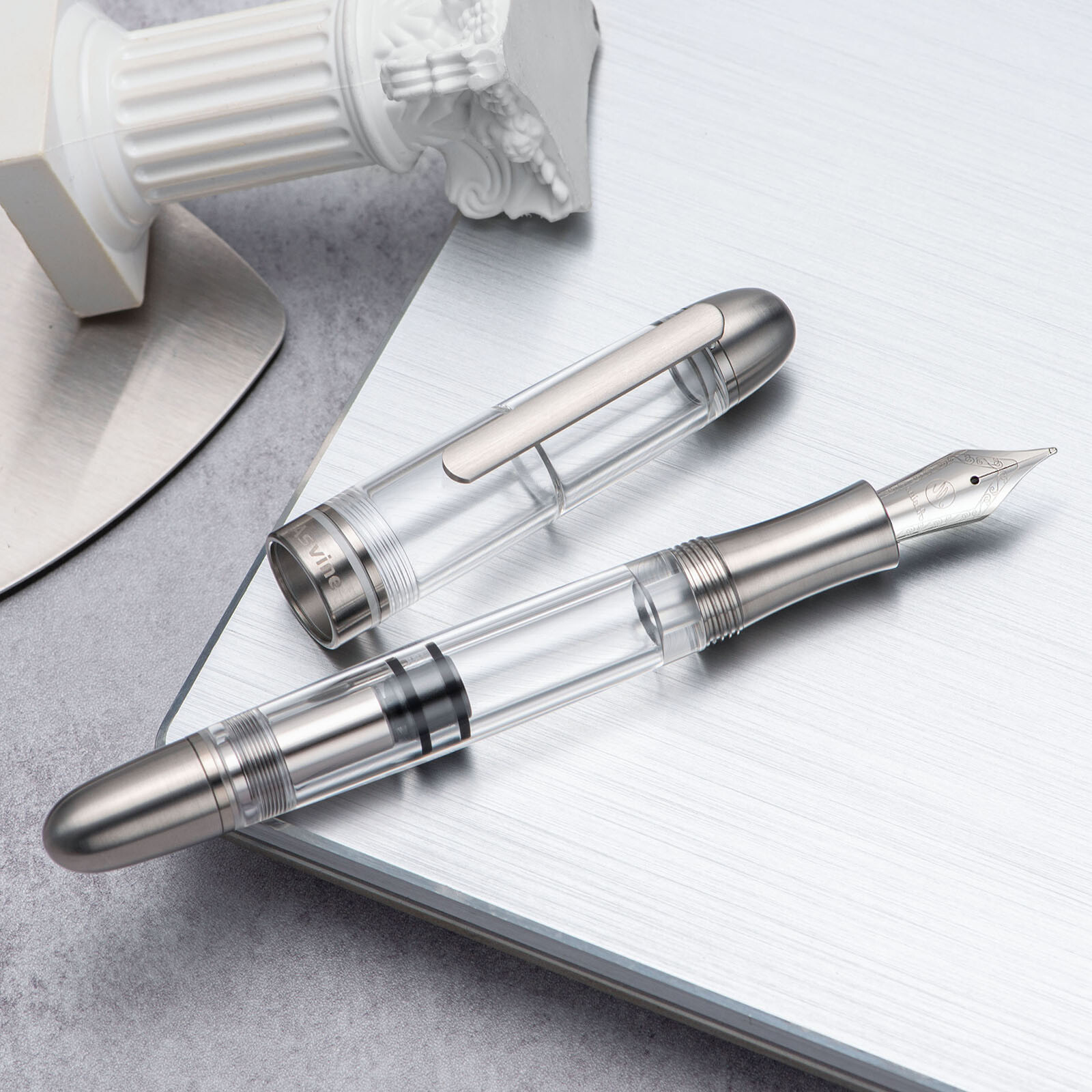 Asvine P36 Piston Fountain Pen Bock EF/F/M/ Stub Nib Titanium & Acrylic Gift Pen