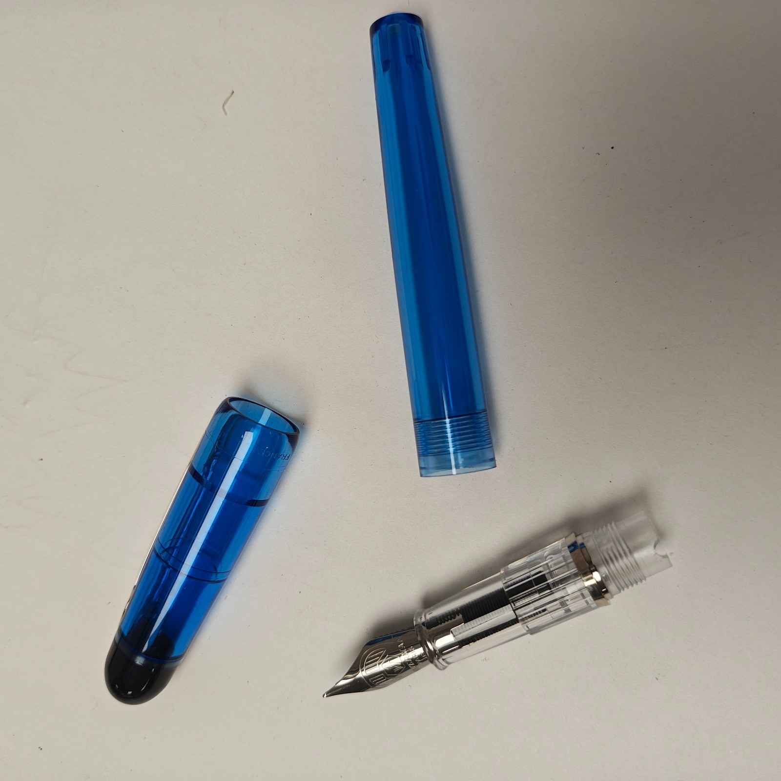 Vtg Waterman Kultur Fountain Pen Transparent Blue Demonstrator Fine Pt France