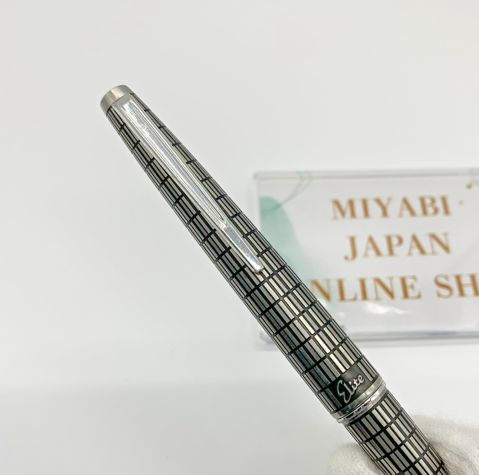 [Used] PILOT Elite Lattice Pattern Short Pen 14K F Nib Metal Cap Barrel Vintage