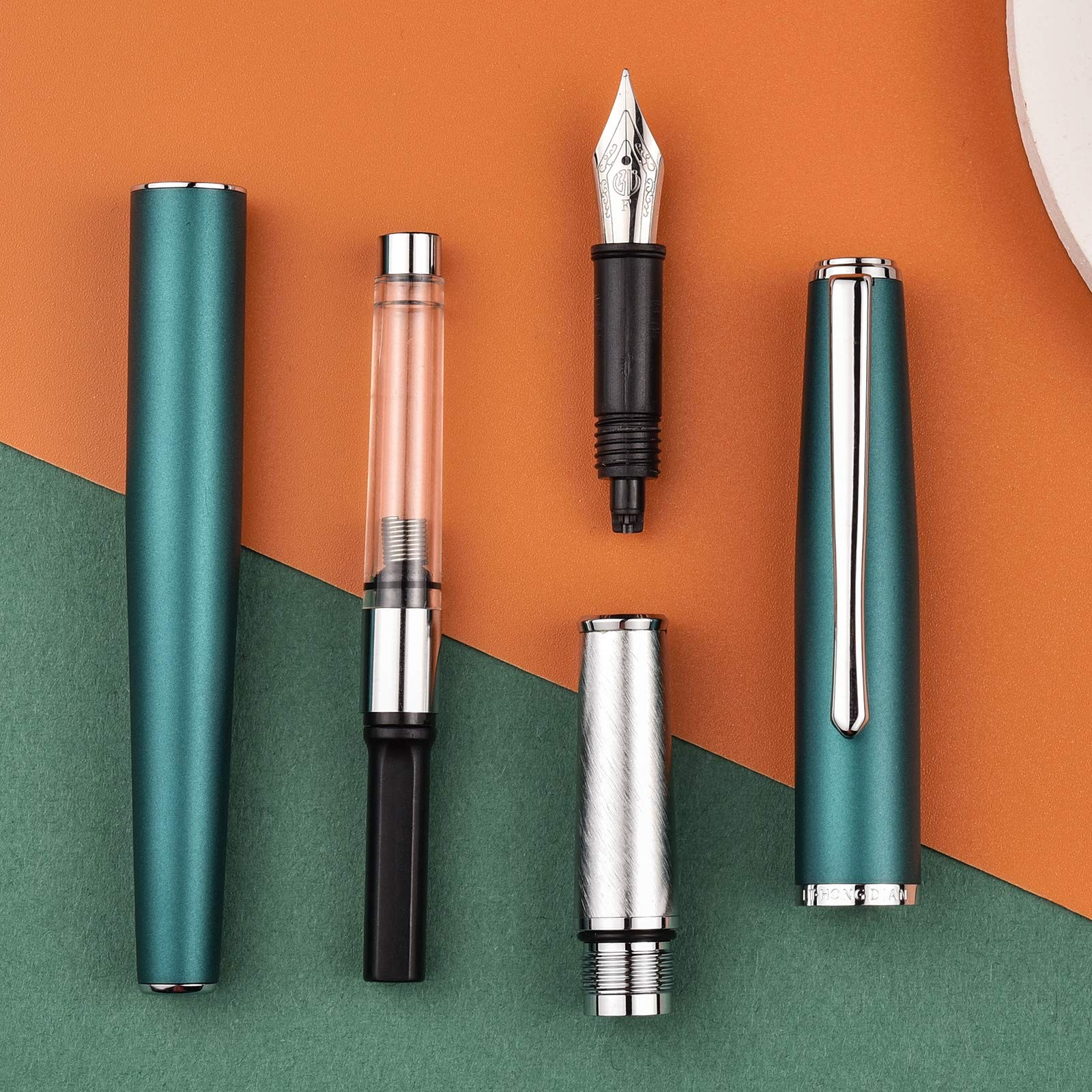 Hongdian 920 Green Metal Fountain Pen Fine Point Converter Pen Pouch Kit