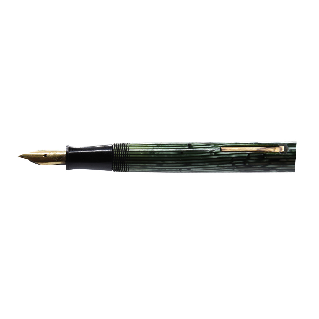 Rare 1st Gen Vintage Waterman Skywriter Striated Green Pen 14Kt Flex Nib Canada