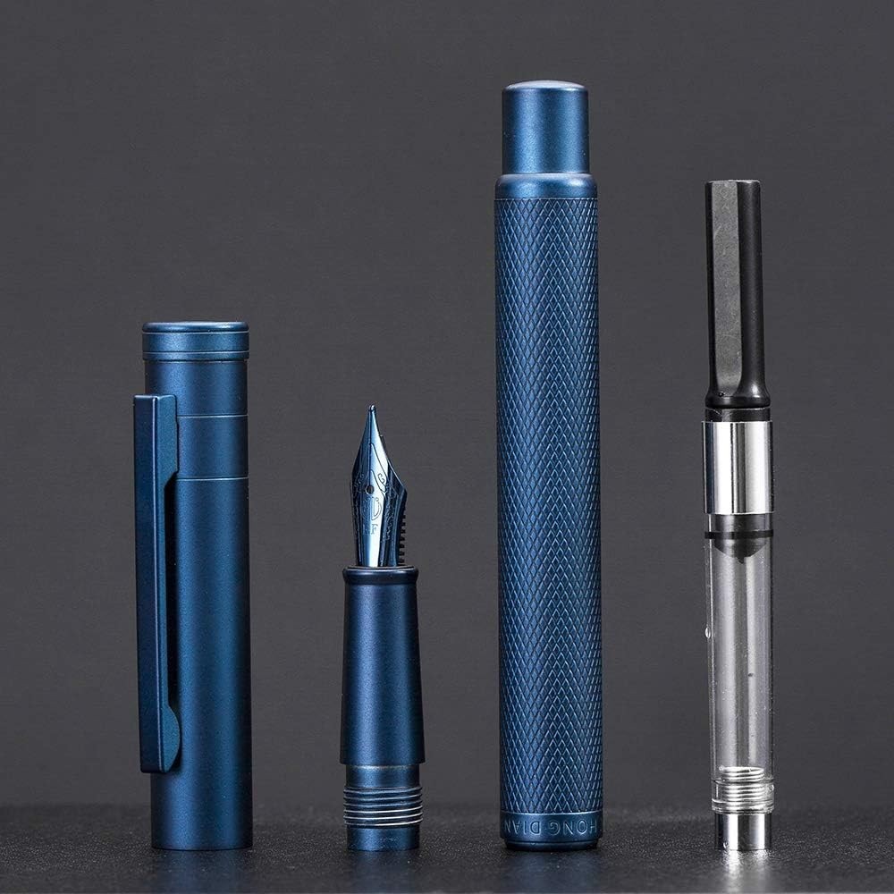 Hongdian Fountain Pen Bent Nib Metal Water Blue Ink 1 Count