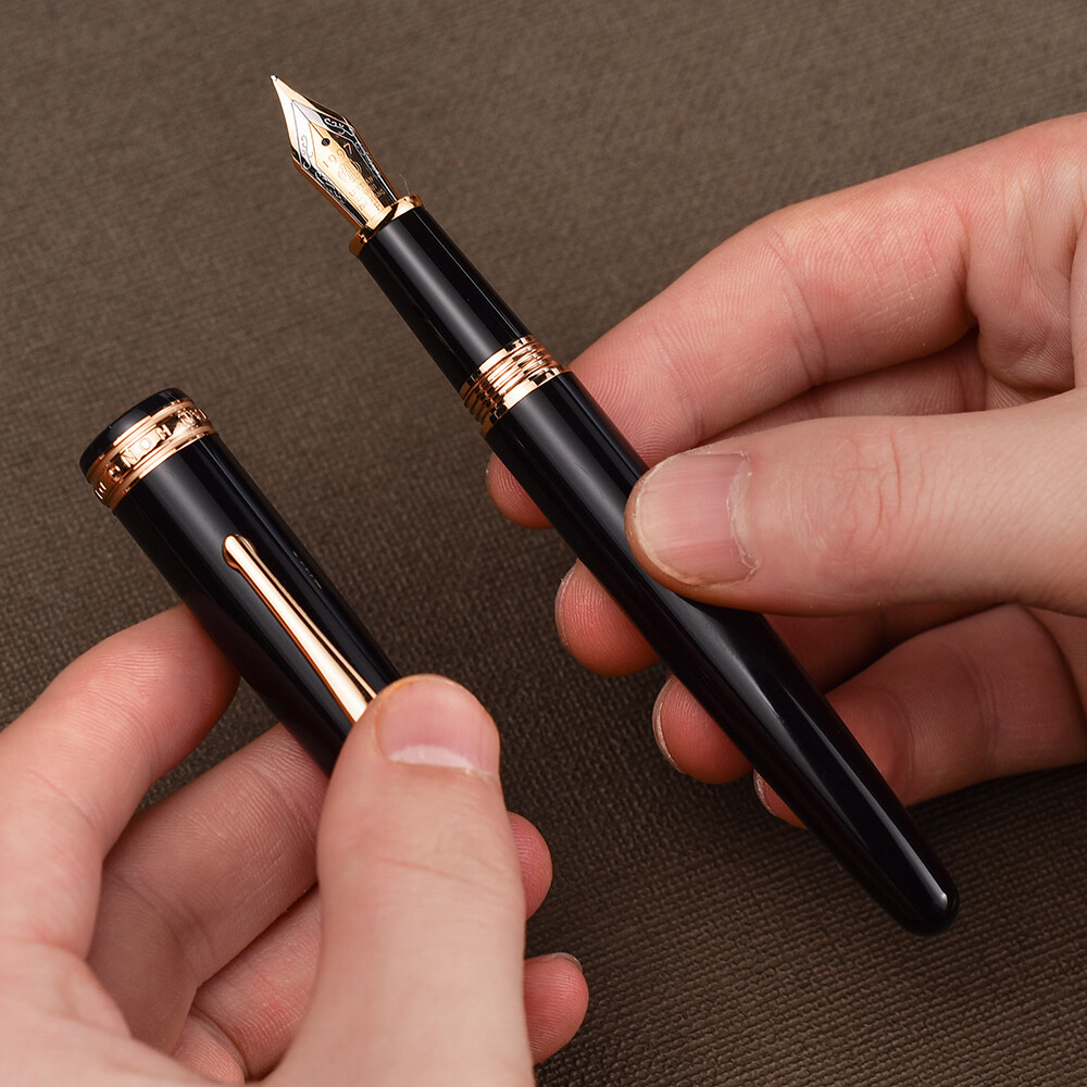 Hongdian 1841 Resin Fountain Pen Iridium EF/F Nib Black Gift Pen