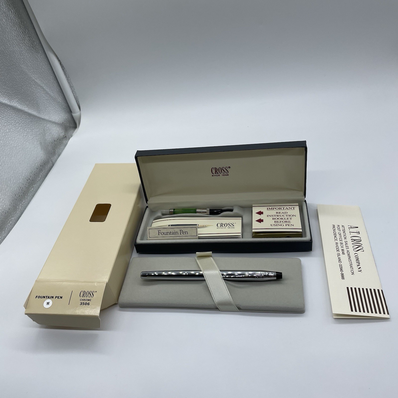 VINTAGE 3506 CROSS CHROME CLASSIC CENTURY LINE FOUNTAIN PEN M IN CASE W BOX!