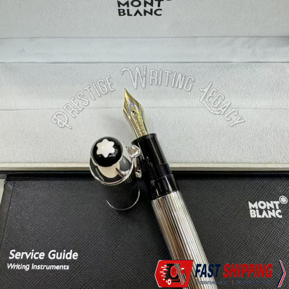 Silver Stripe Solitaire Silver Barley Fountain Pen With Montblanc Gift New W Box