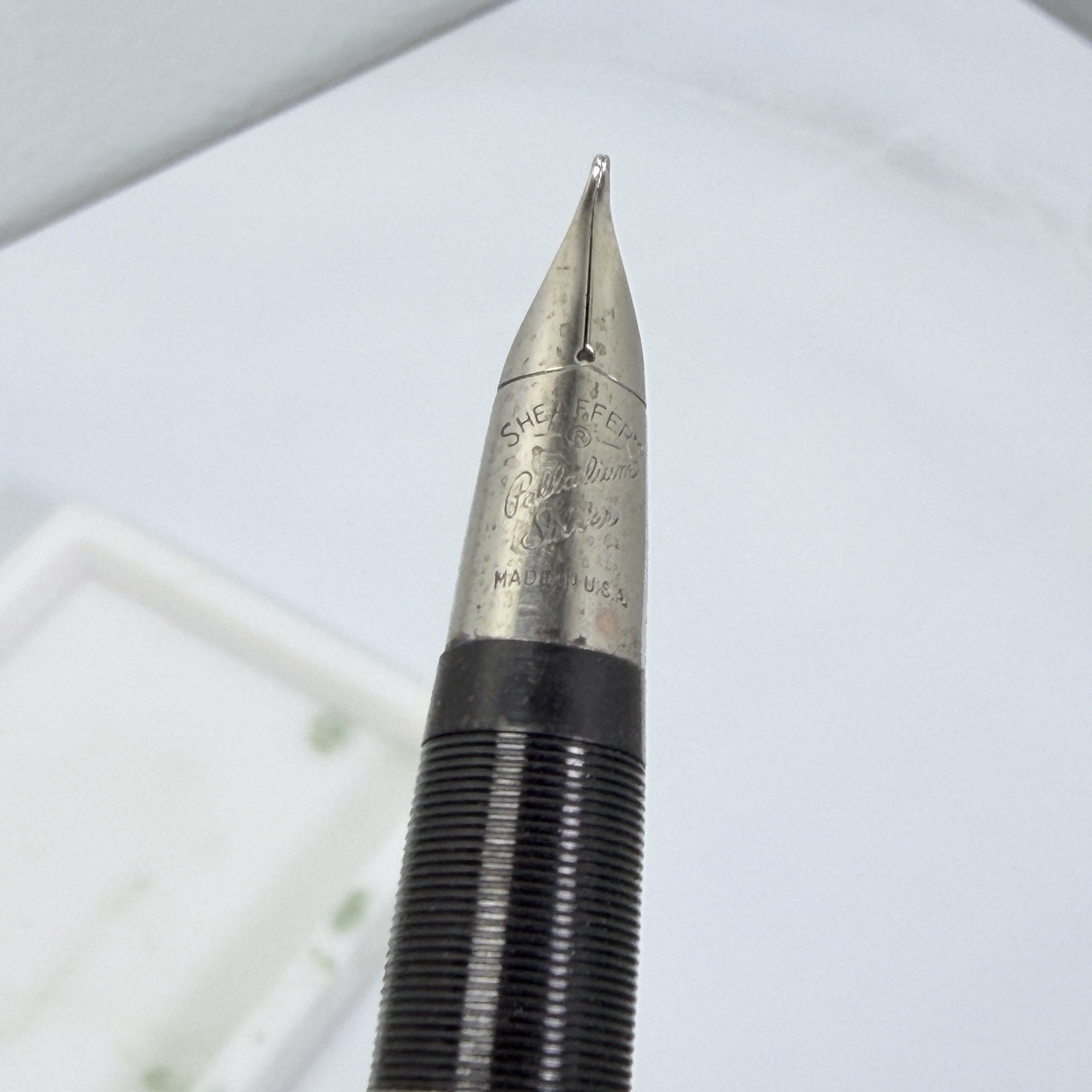 Vintage White Dot Sheaffer Snorkel Statesman Black Fountain Pen Palladium Silver