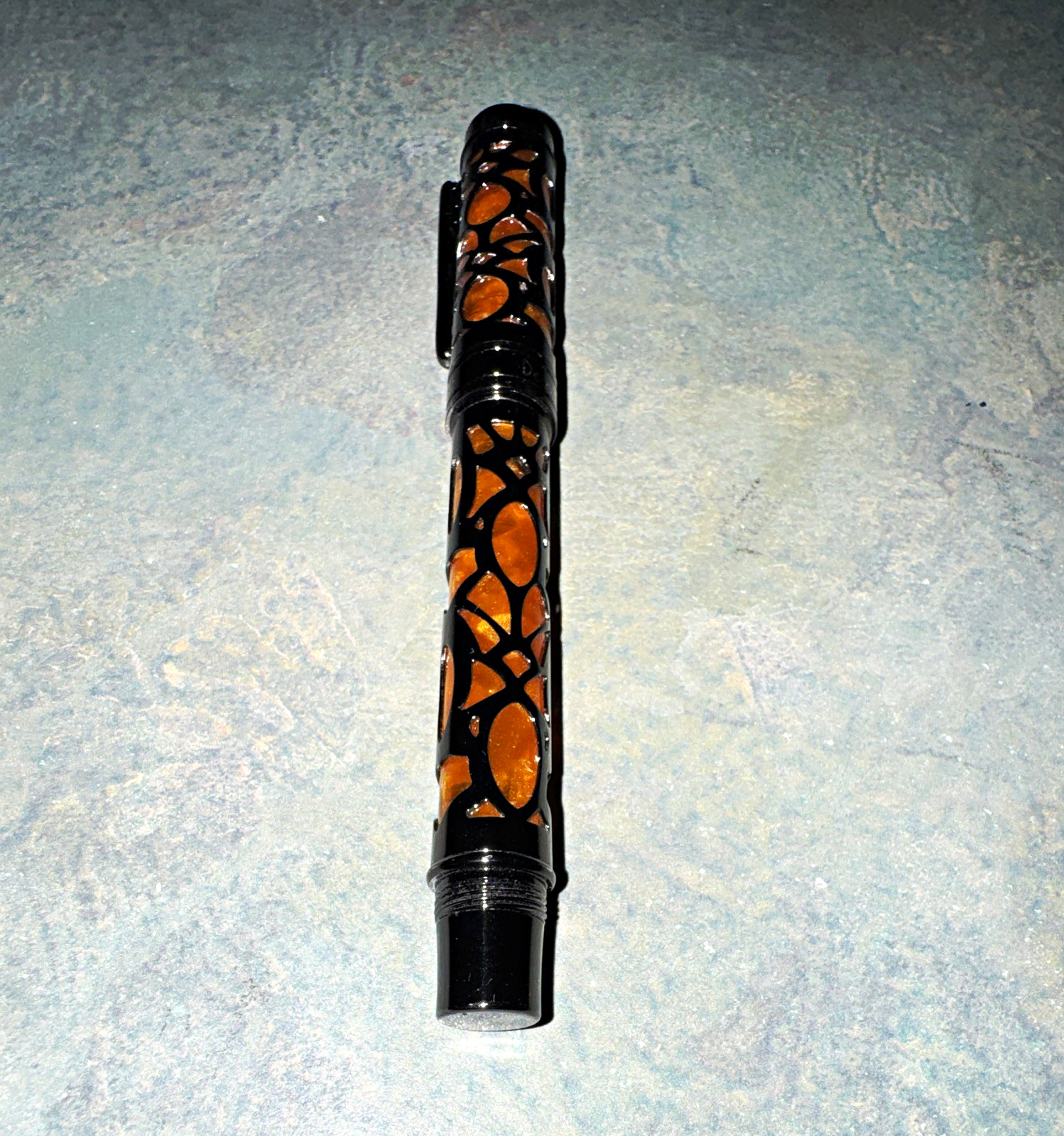 Conklin Endura Deco Crest Black & Amber Resin Fountain Pen, M SS Nib, Gold Trim