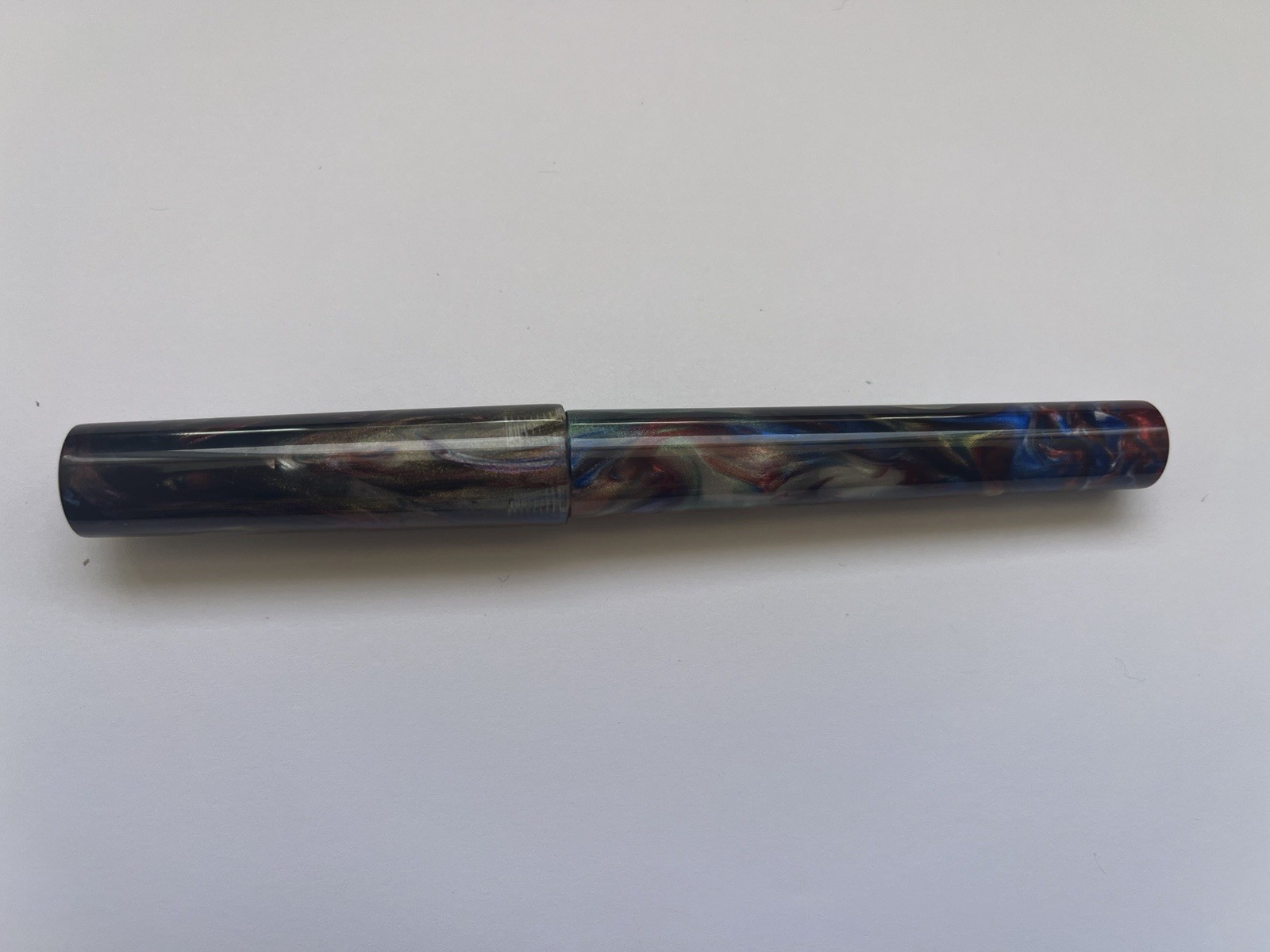 New Just Turnings Fountain Pen Resin Overpour Broad Nib Writing Rainbow Sparkle