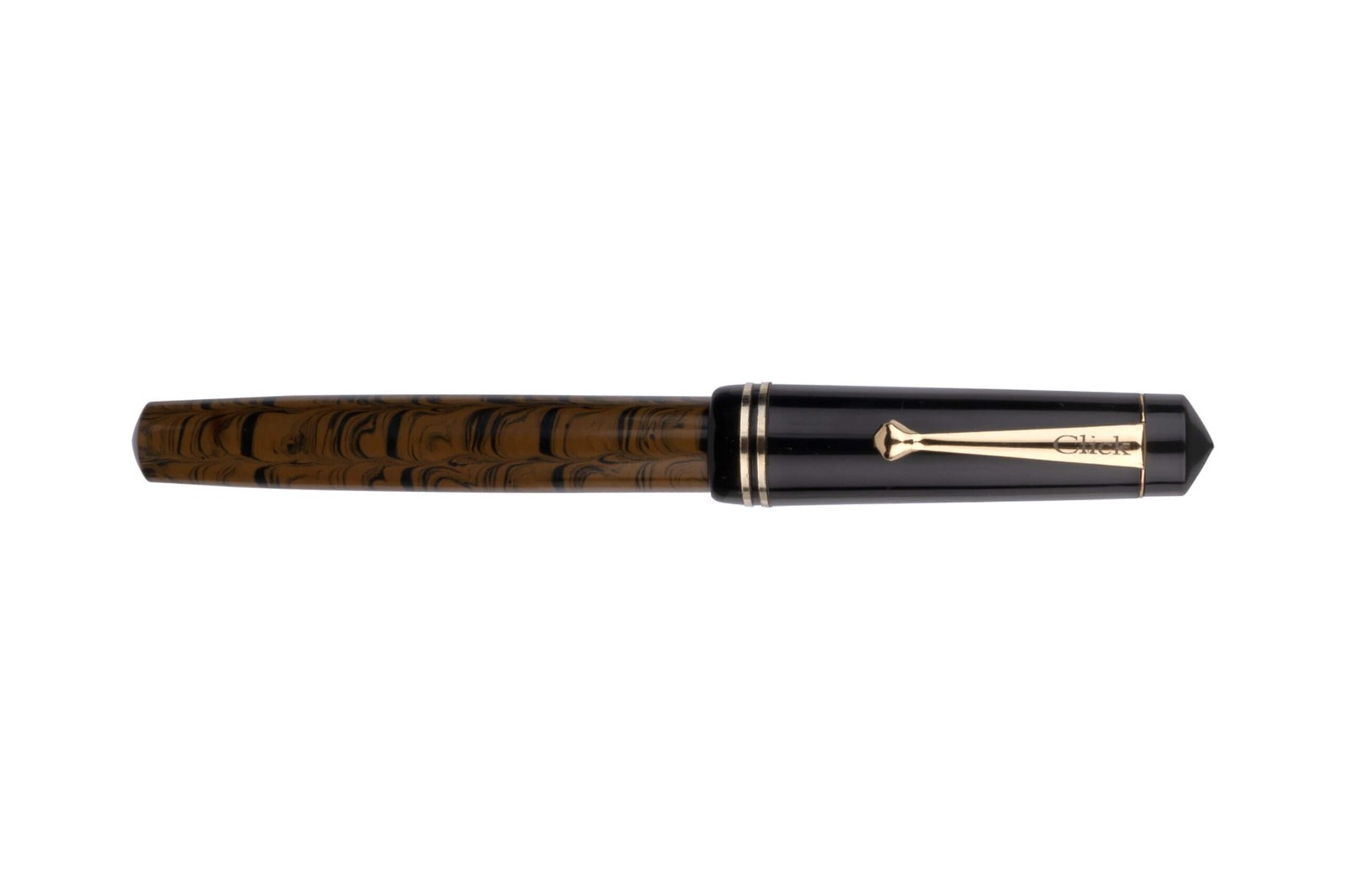 Click Aristrocrat Half Ebonite Fountain Pen Brown Black Golden Trim Medium nib