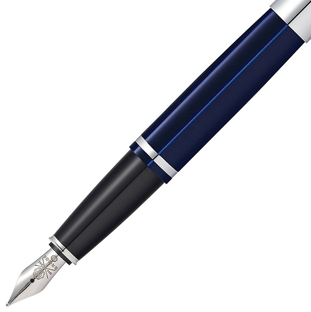 Cross Calais Chrome Blue Lacquer Medium Point Fountain Pen NEW in Box AT0116-3MS
