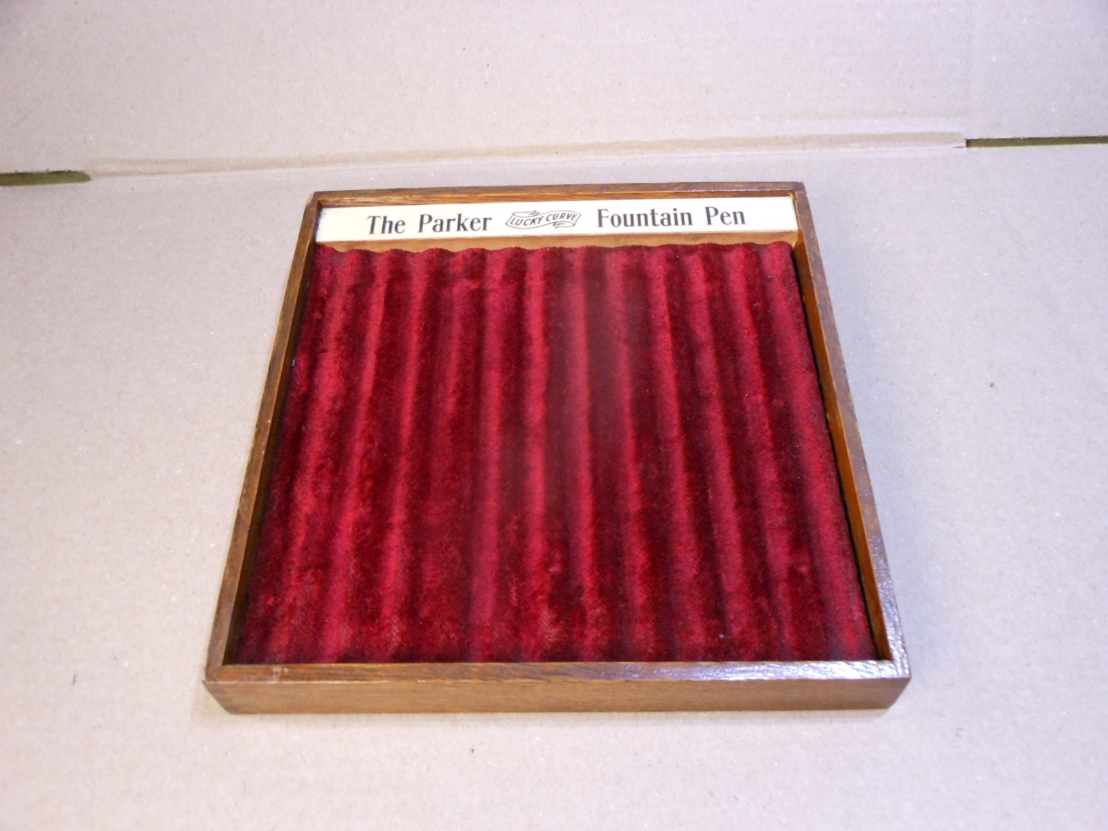 Vintage The Parker Lucky Curve Fountain Pen Display Tray Oak Dovetailed