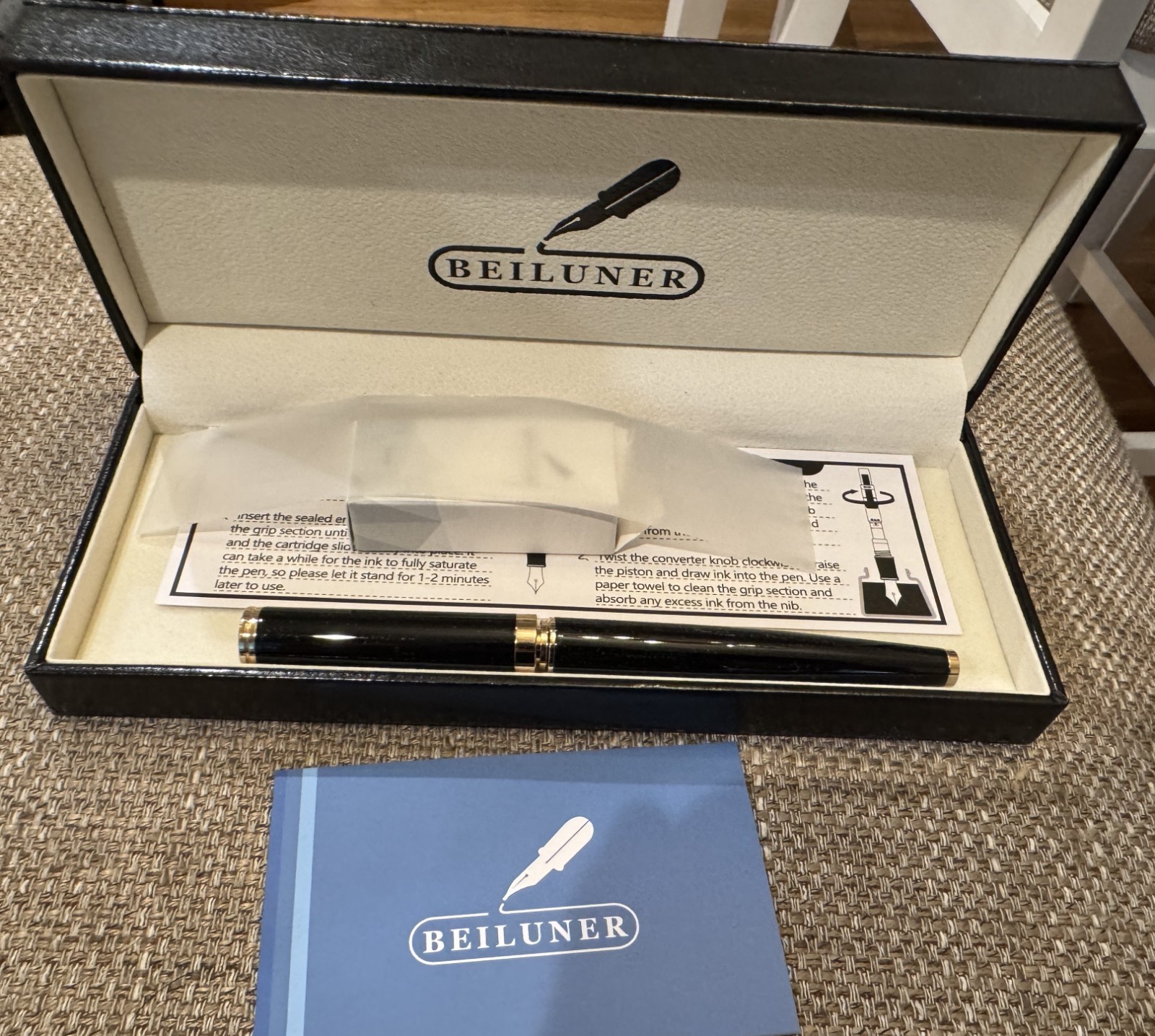 BEILUNER Black Fountain Luxury Pens with 24K Gold Accents New