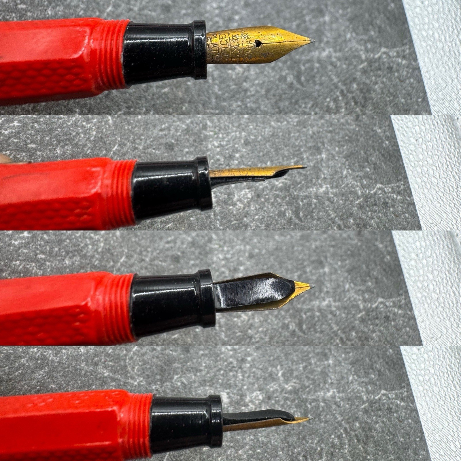 Vintage Japanese Lever Fill Fountain Pen Pencil Set- Red Faceted Patterned 1930s