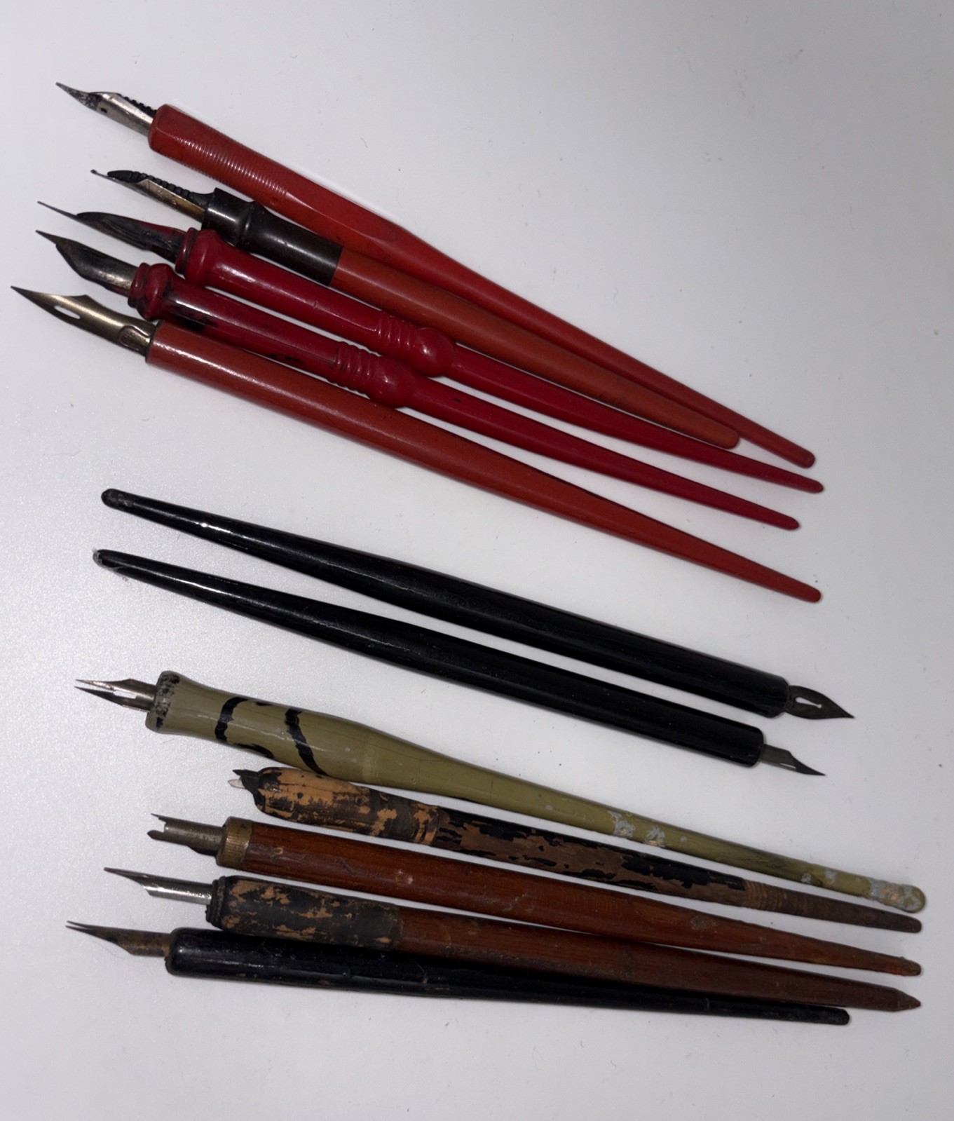 12 Vtg Calligraphy Fountain Pens Bakelite Celluloid Bakelite Writing Instruments