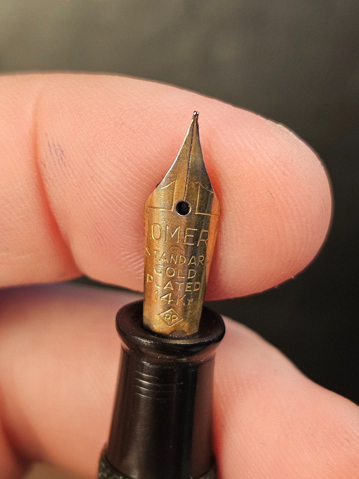 Omer Fountain Pen 14k Fine Nib Green Snake Italy Vintage FREE SHIP