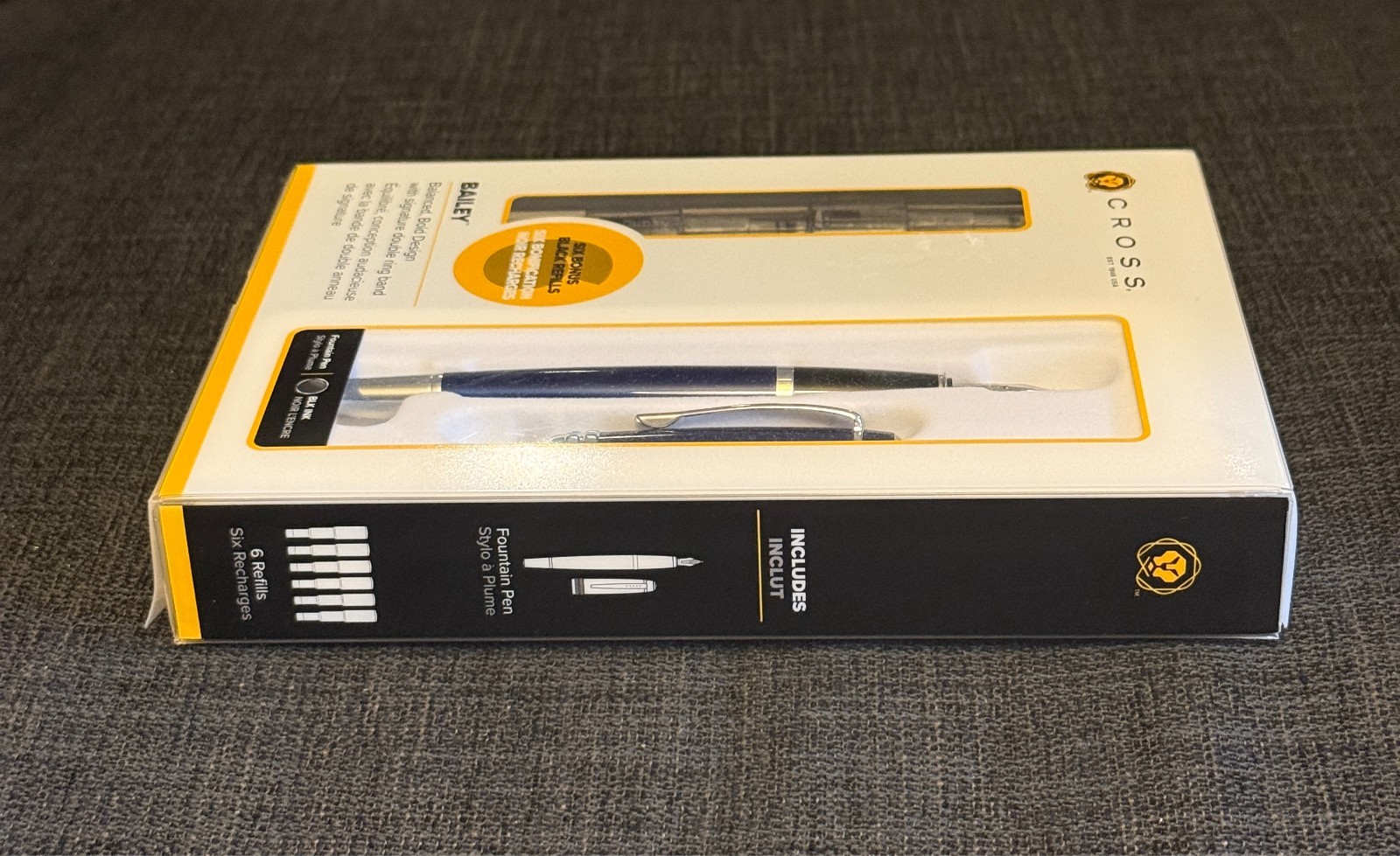 NIB Cross Bailey Fountain Pen Set Blue Lacquer Black Ink 6 Refills AT0456H-12MS