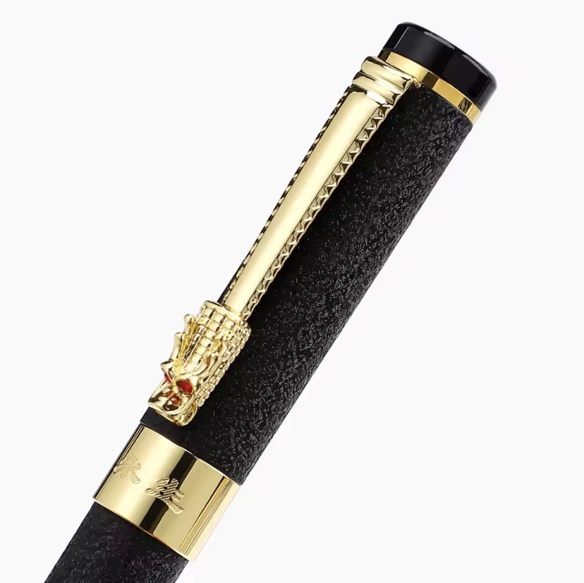 Luxury Frosted Engraved Metal Fountain Pen 0.5mm Black Gold