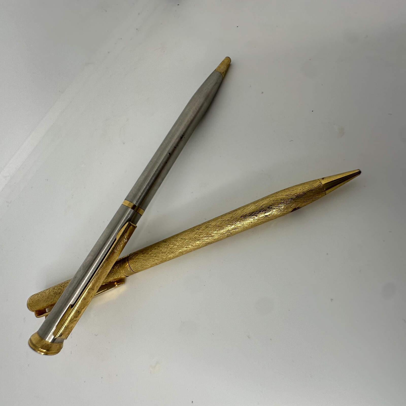 Vintage Gold Tone Set of Two Pen with Rhinestones on Clip for repair or Parts
