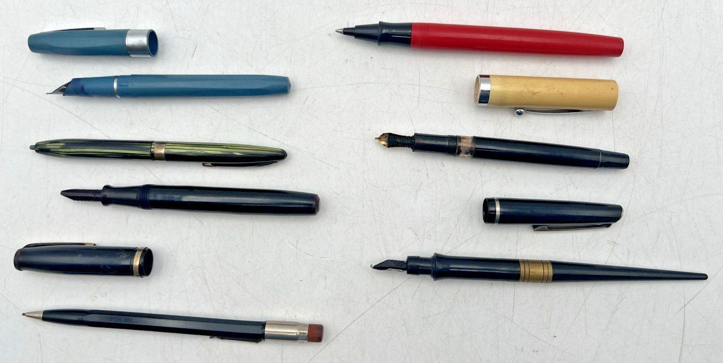 (5) FOUNTAIN PENS OSMIROID, WEAVER, SHEAFLER & (2) MECHANICAL PENCILS SCRIPTO?