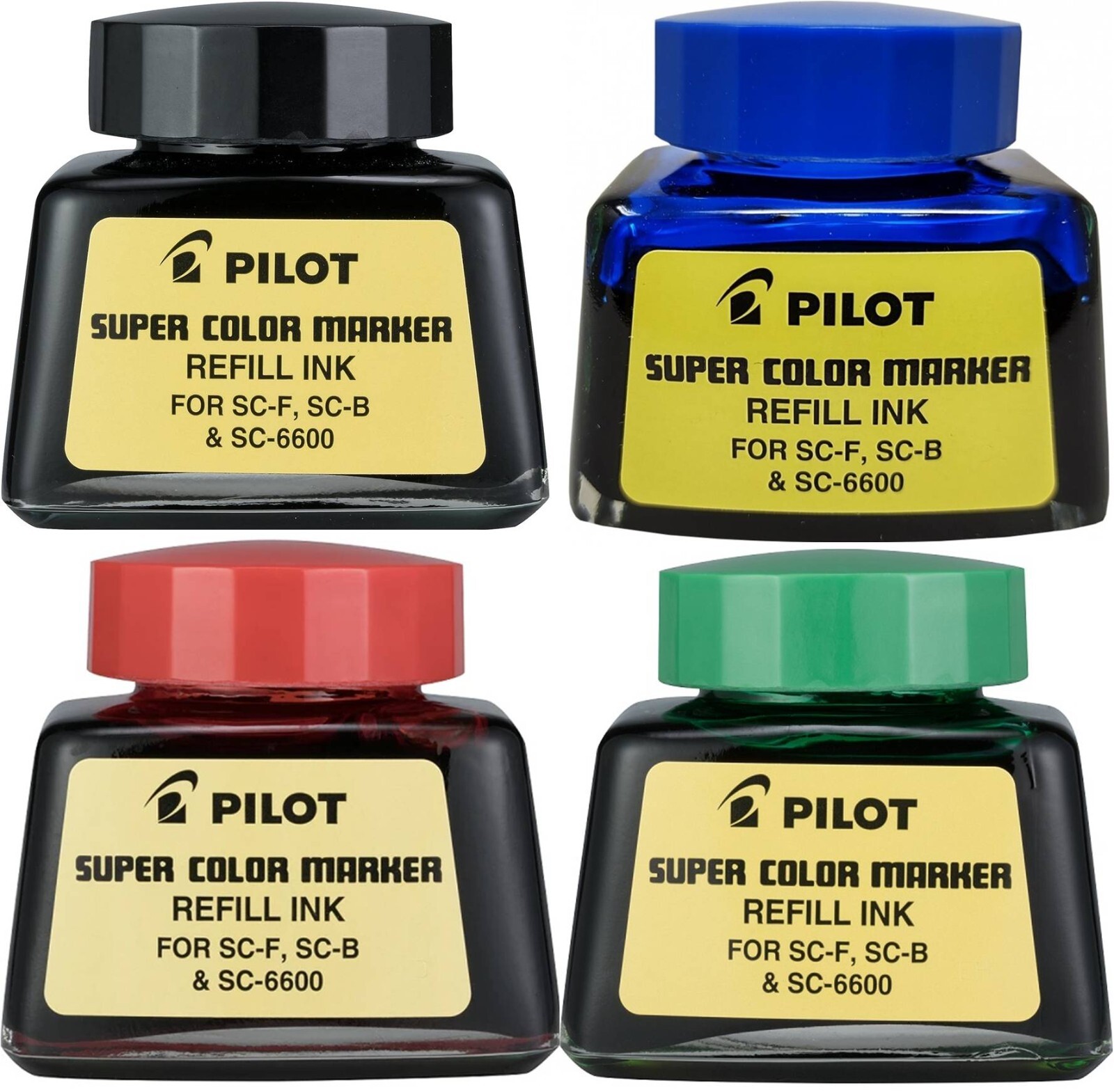Pilot Super Color Permanent Marker Refill Ink, Four 1-Oz Bottles, Original