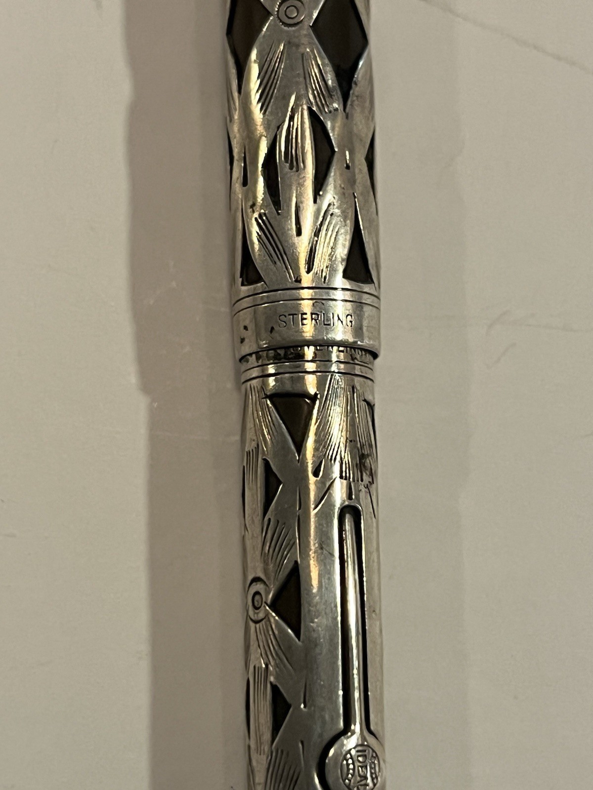 Vintage Waterman 452 1/2V Sterling Silver Diamond Overlay Ring Top Fountain Pen