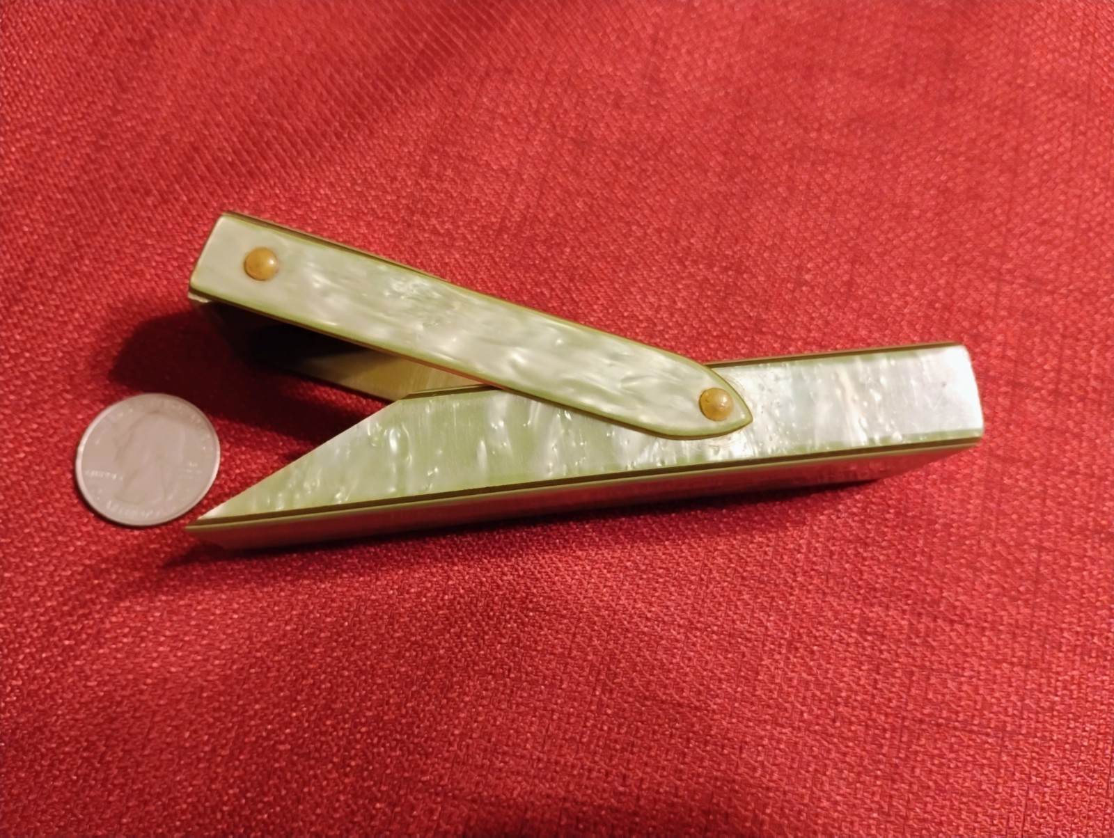 Vintage green marbled swirl fountain pen case holder, unbranded 2 slot good cond