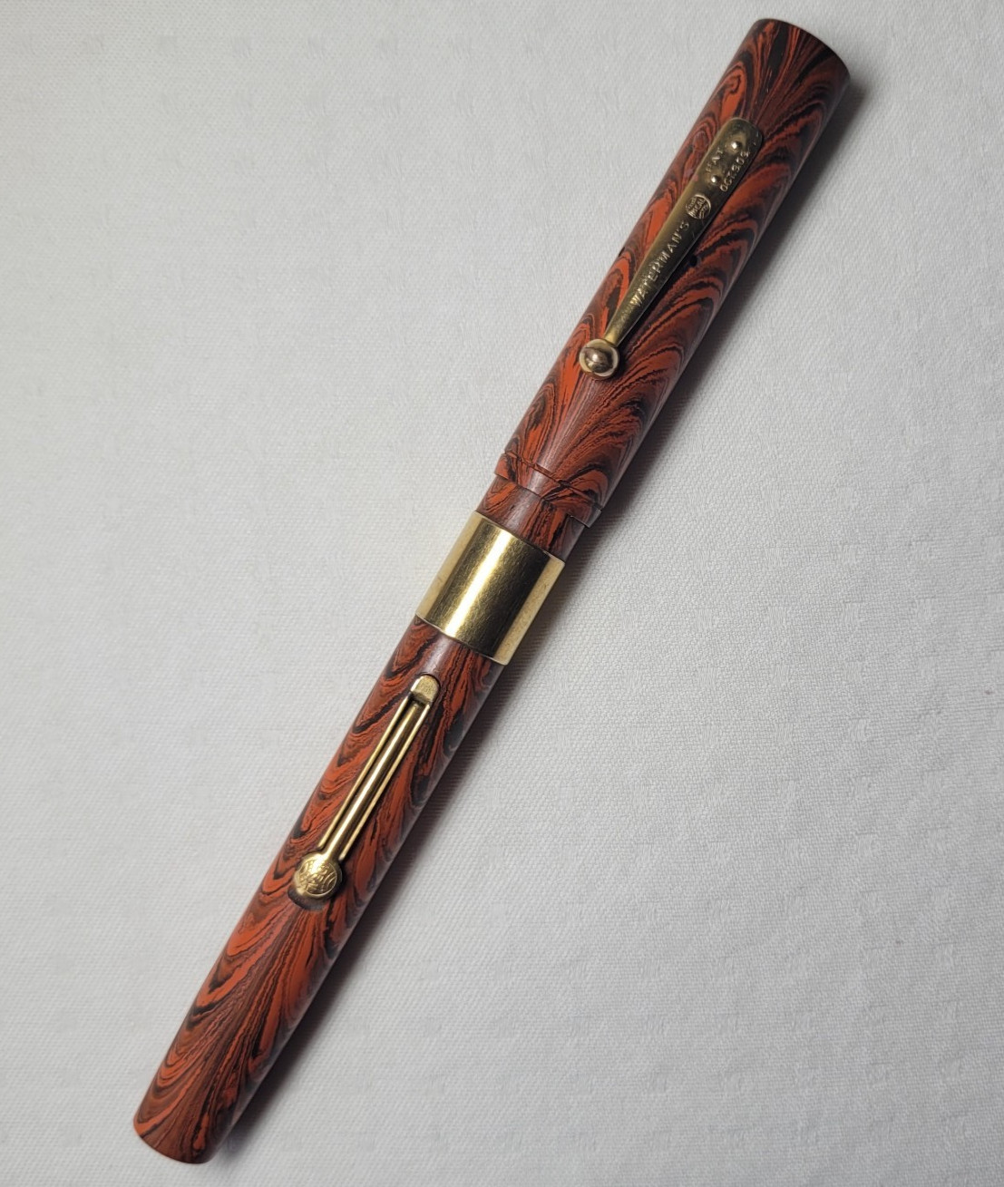 Vintage Waterman Ideal 52 Red Ripple Canada Nib Fountain Pen Wood Grain 0752